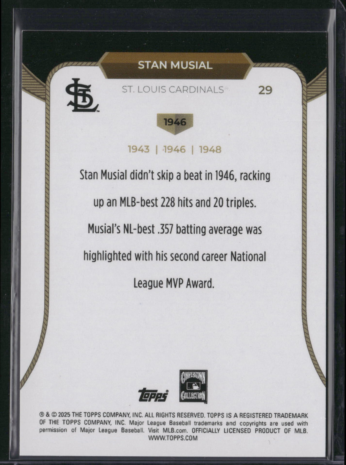 Stan Musial 2025 Topps Series 1 3x MVP Club #29 Green Foilboard /99