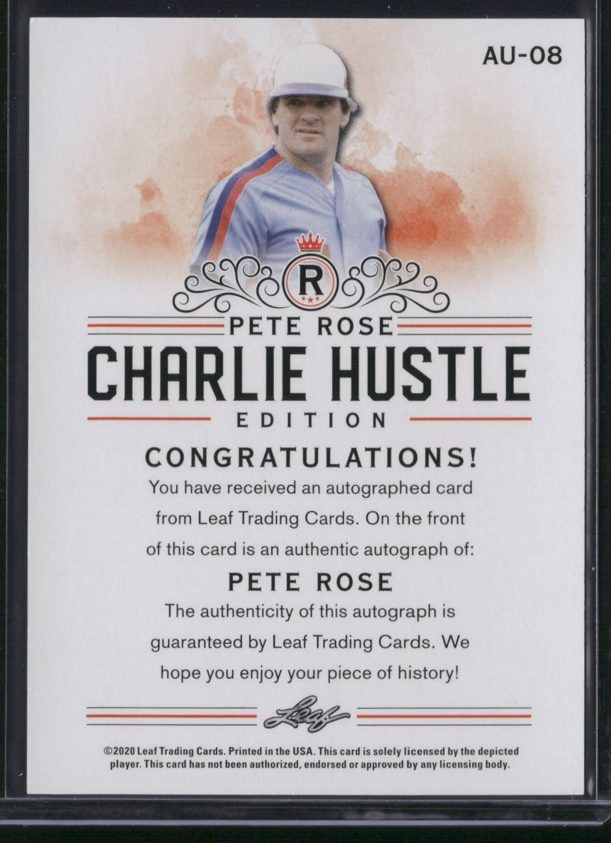 Pete Rose 2020 Leaf Charlie Hustle Edition #AU-08 Authentic Autograph