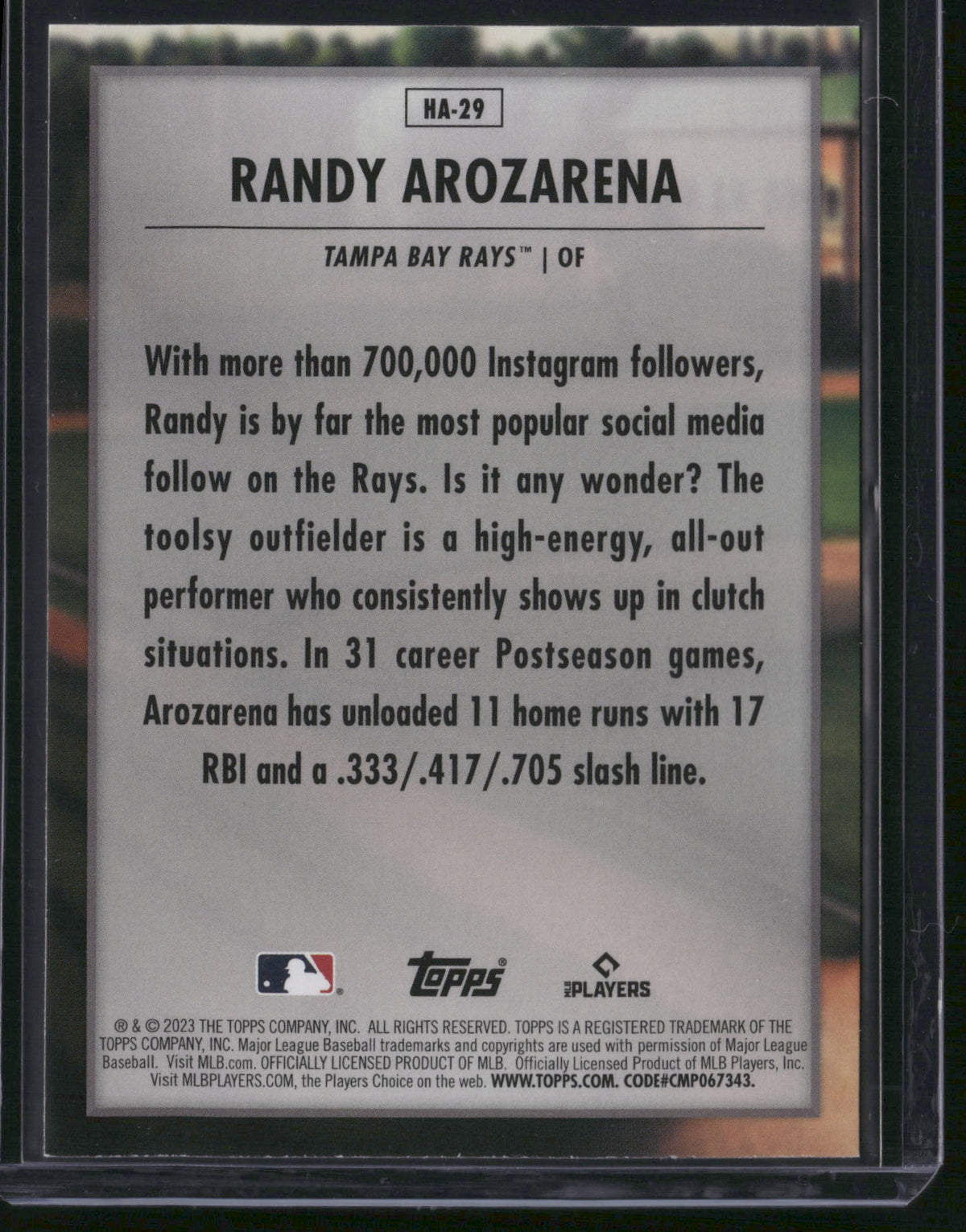 Randy Arozarena 2023 Topps Home Field Advantage #HA-29