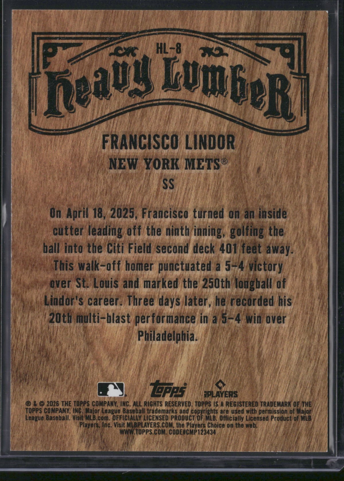 Francisco Lindor 2026 Topps Heavy Lumber #HL-8