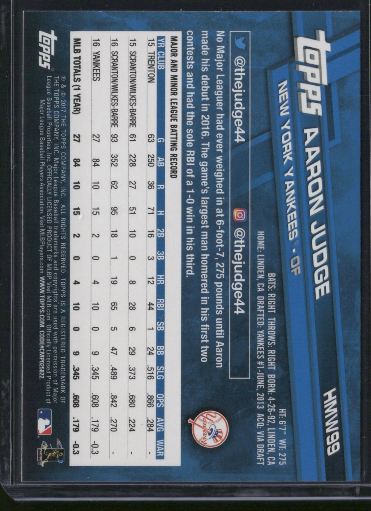 Aaron Judge 2017 Topps Holiday #HMW99 RC