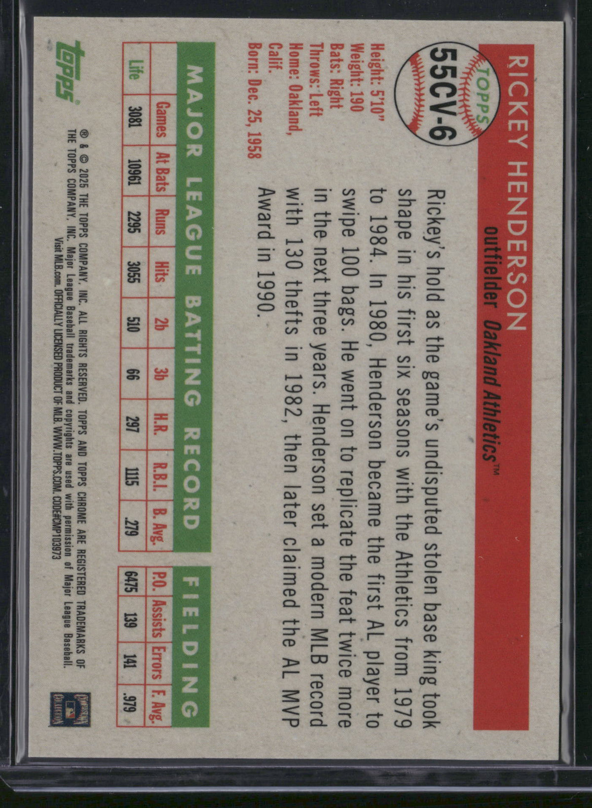 Rickey Henderson 2023 Topps Chrome #55CV-6