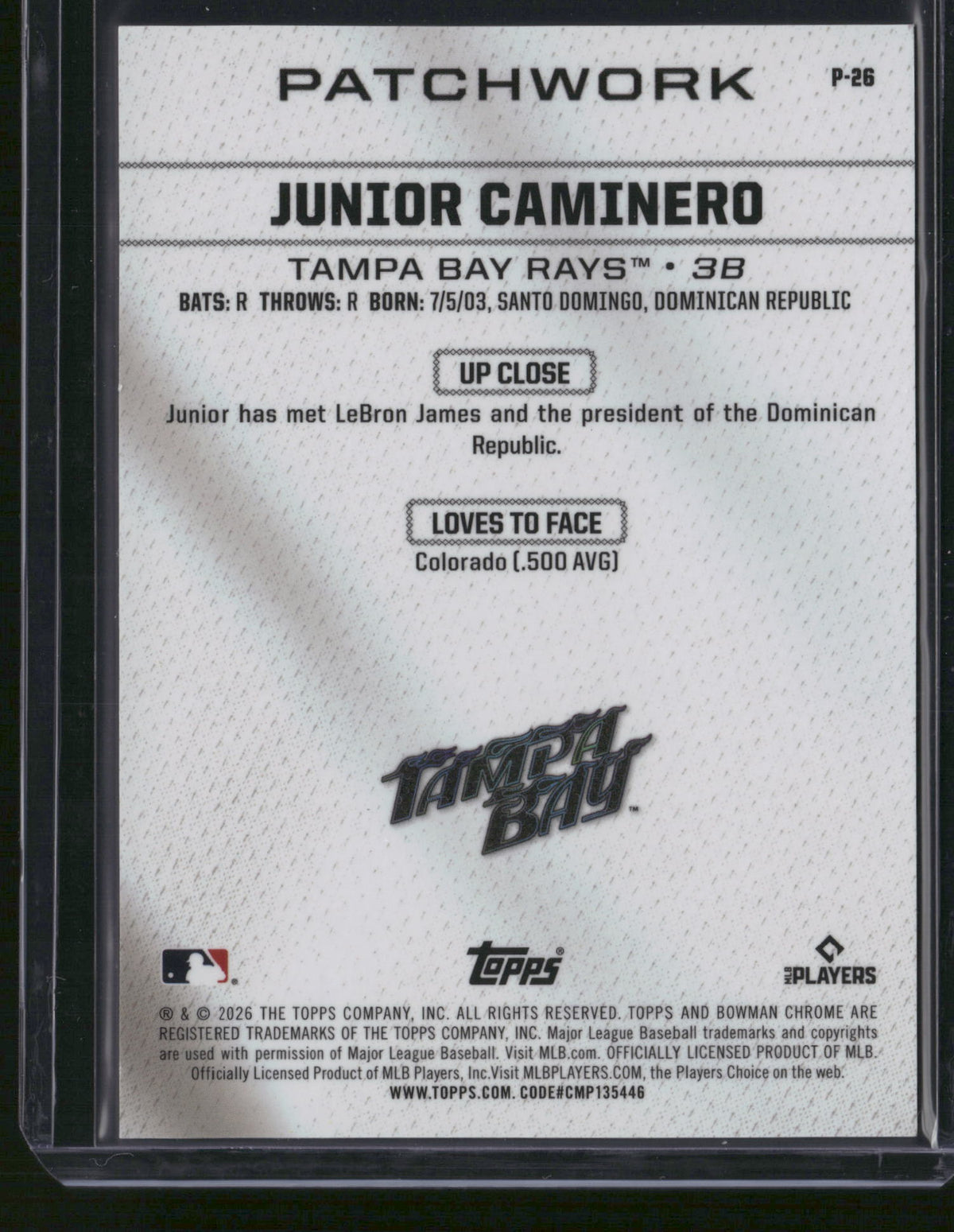Junior Caminero 2026 Bowman Chrome Patchwork #P-26