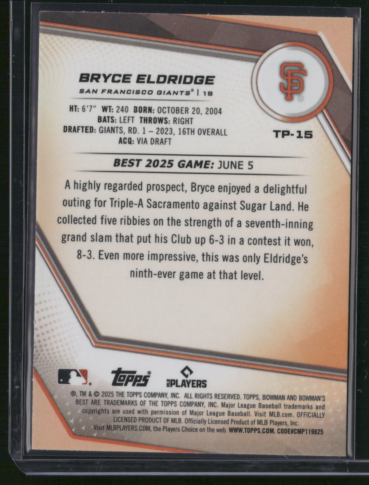 Bryce Eldridge 2025 Topps Bowman's Best #TP-15 Purple Refractor