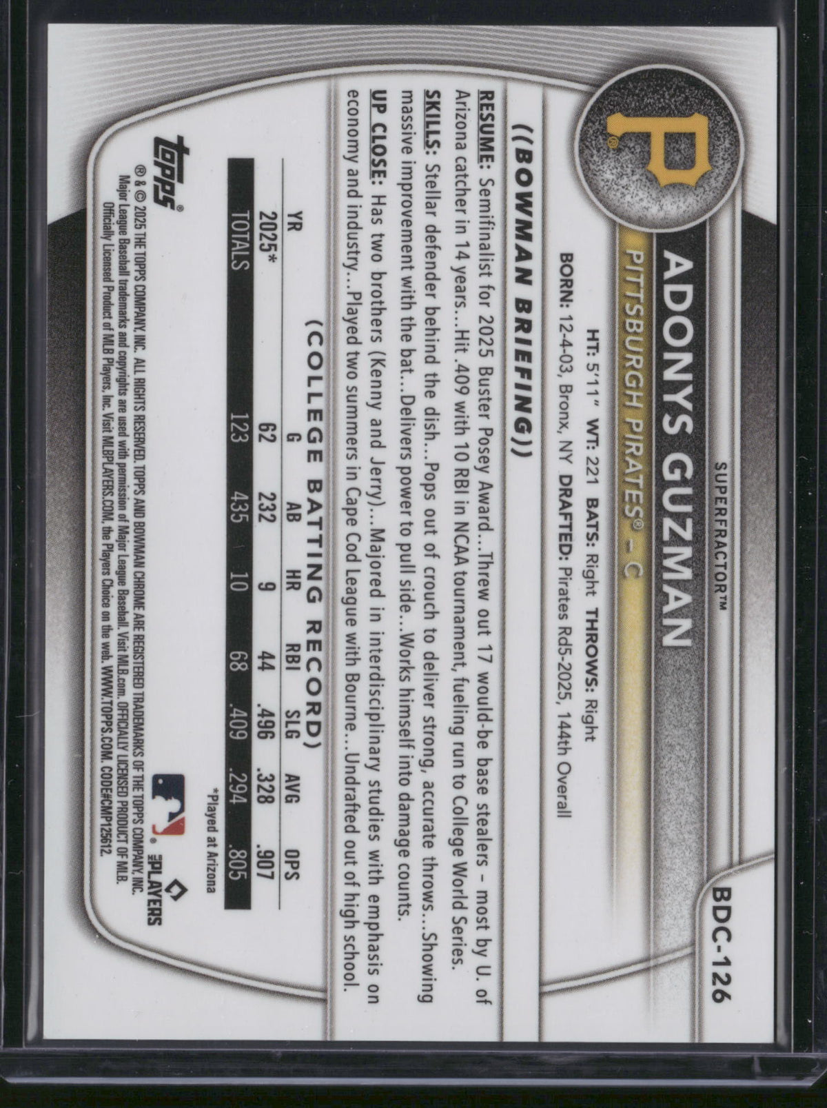 Adonys Guzman 2025 Bowman Chrome #BDC-126 Superfractor