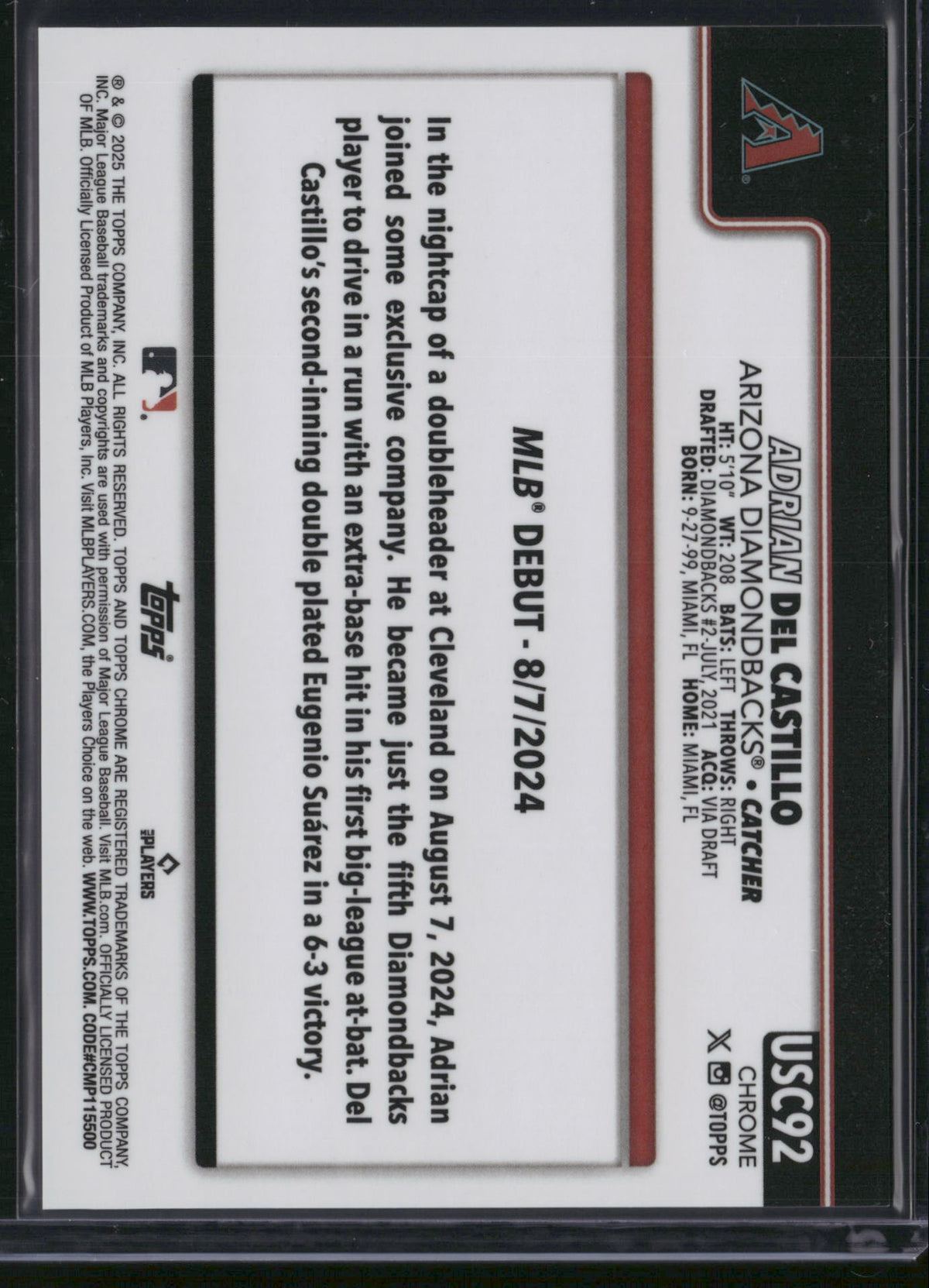 Adrian Del Castillo 2025 Topps Chrome Update #USC92 Red Geometric /25 RC