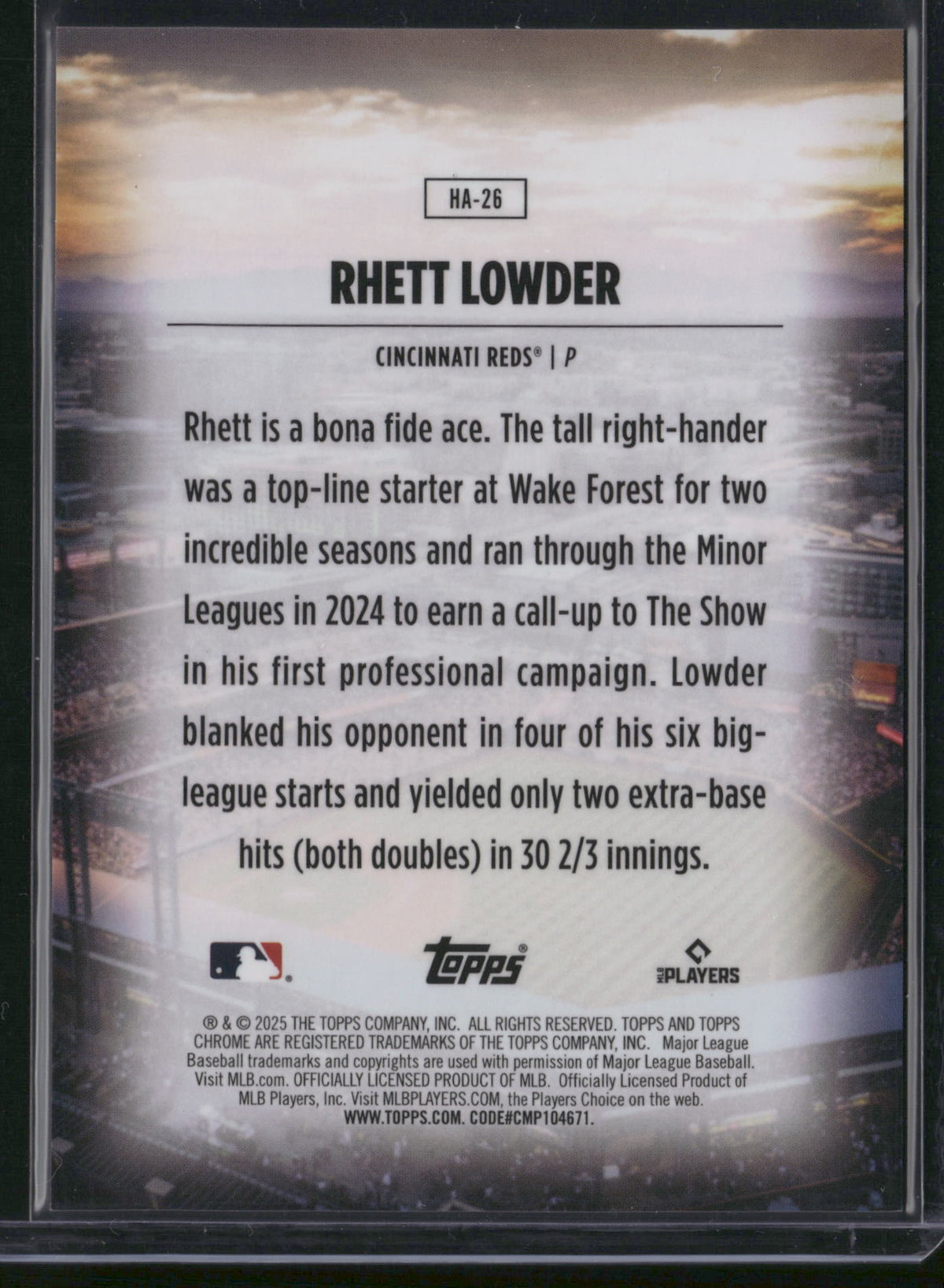 Rhett Lowder 2025 Topps Chrome Home Field Advantage #HA-26 /3 RC