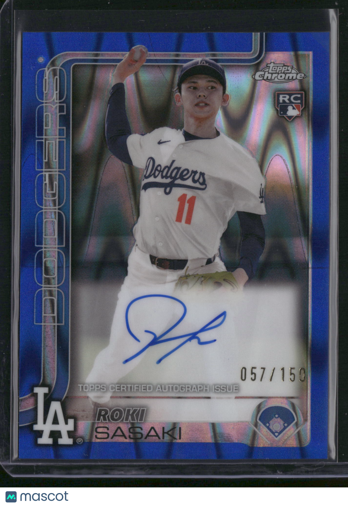 Roki Sasaki 2025 Topps Chrome #RA-ROKI Blue RayWave /150 RC