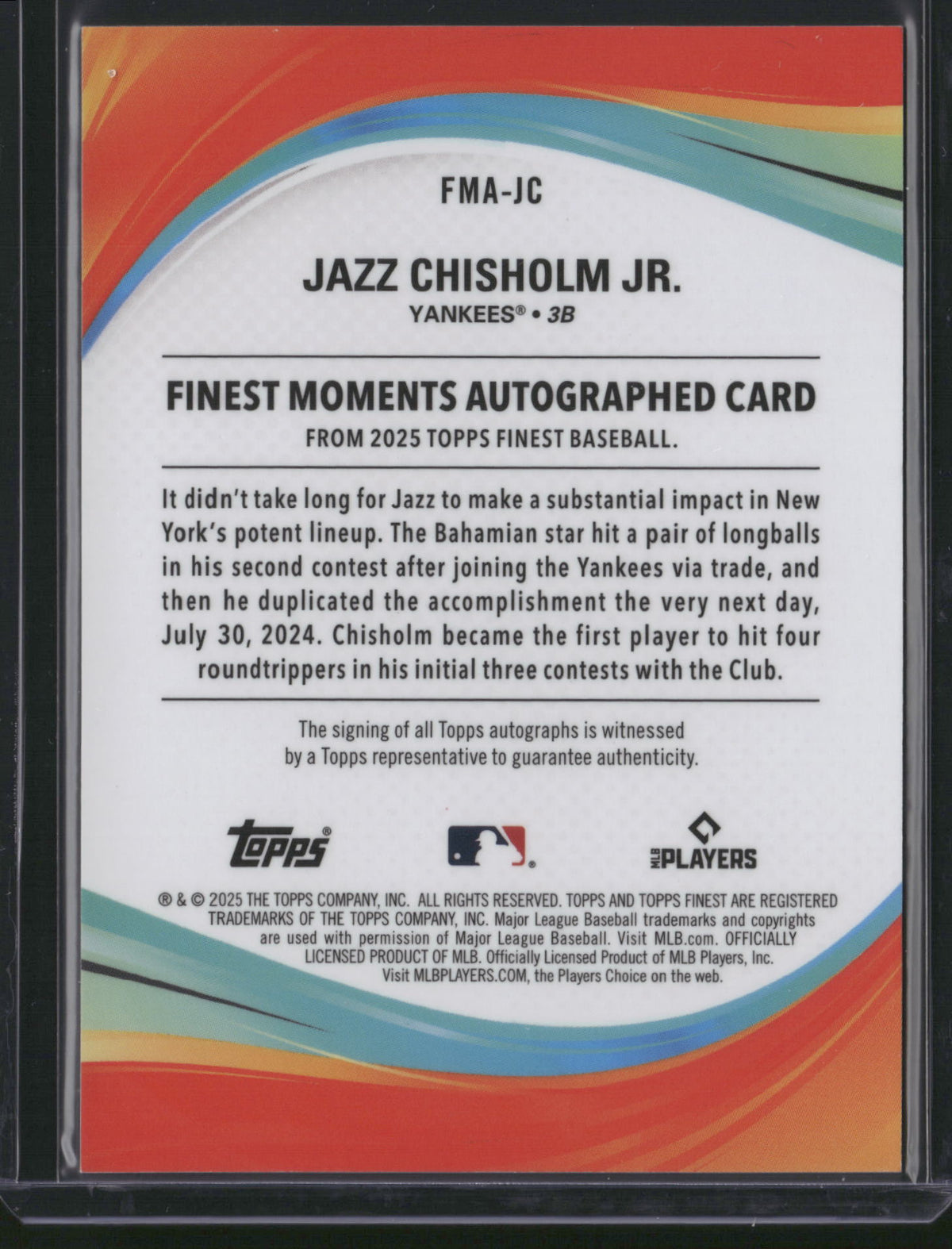 Jazz Chisholm Jr. 2025 Topps Finest Baseball Finest Moments #FMA-JC