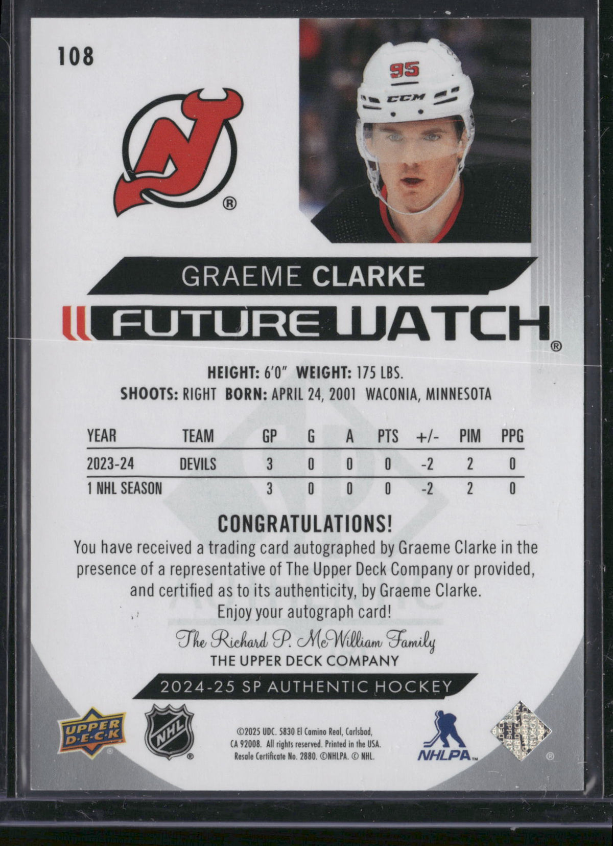 Graeme Clarke 2024 Upper Deck SP Authentic Future Watch #108 /999