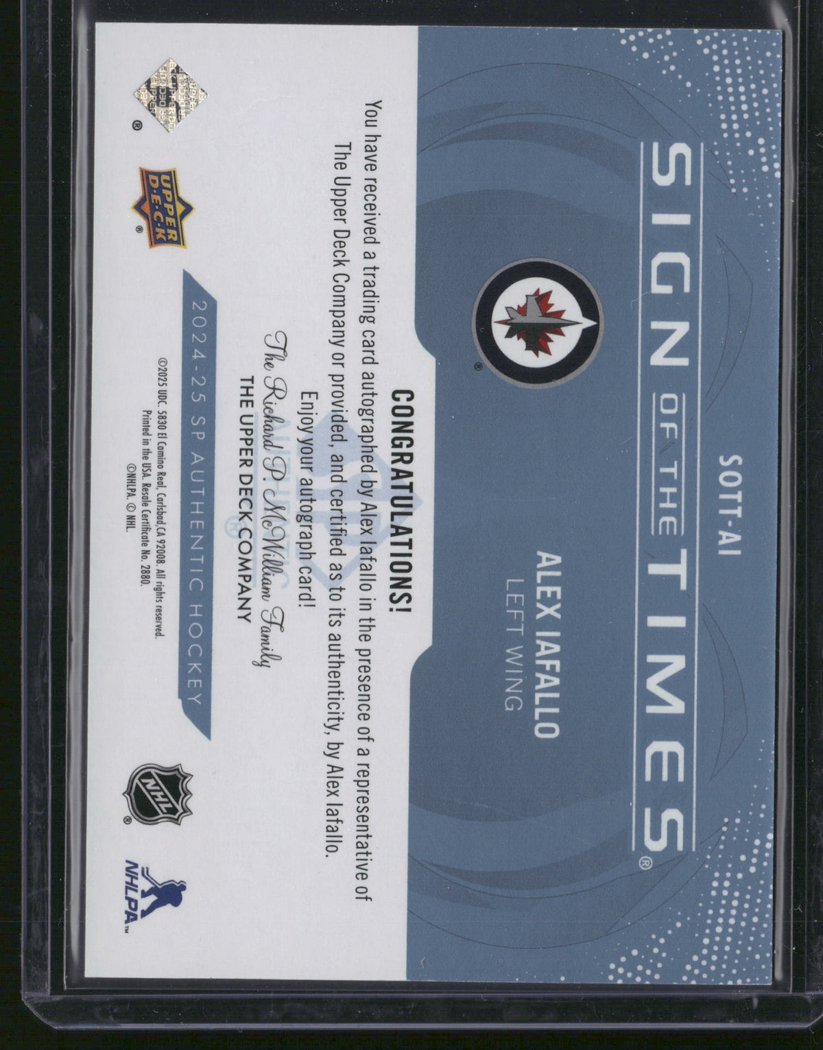 Alex Iafallo 2025 Upper Deck SP Authentic Sign of the Times #SOTT-AI