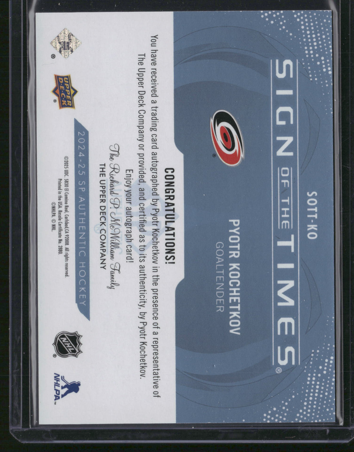 Pyotr Kochetkov 2024 Upper Deck SP Authentic Sign of the Times #SOTT-KO