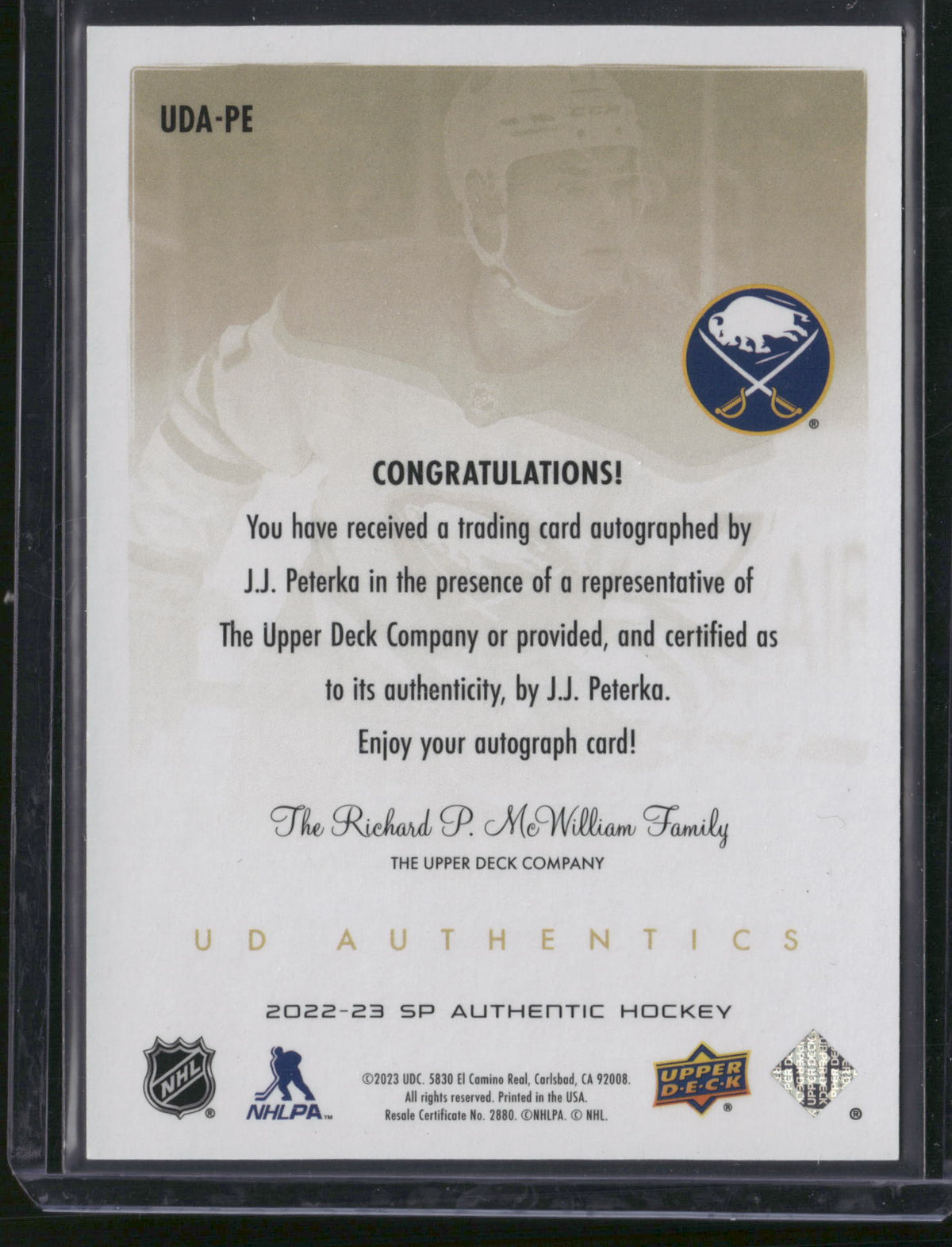 J.J. Peterka 2022 Upper Deck SP Authentic UD Authentics #UDA-PE