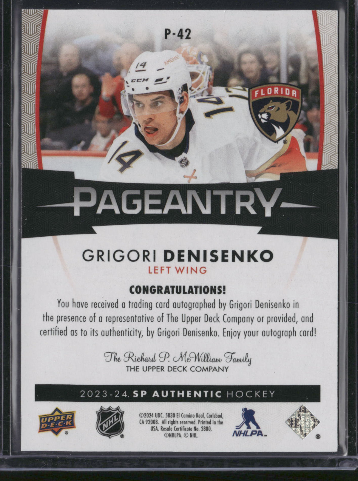 Grigori Denisenko 2024 Upper Deck SP Authentic Pageantry #P-42