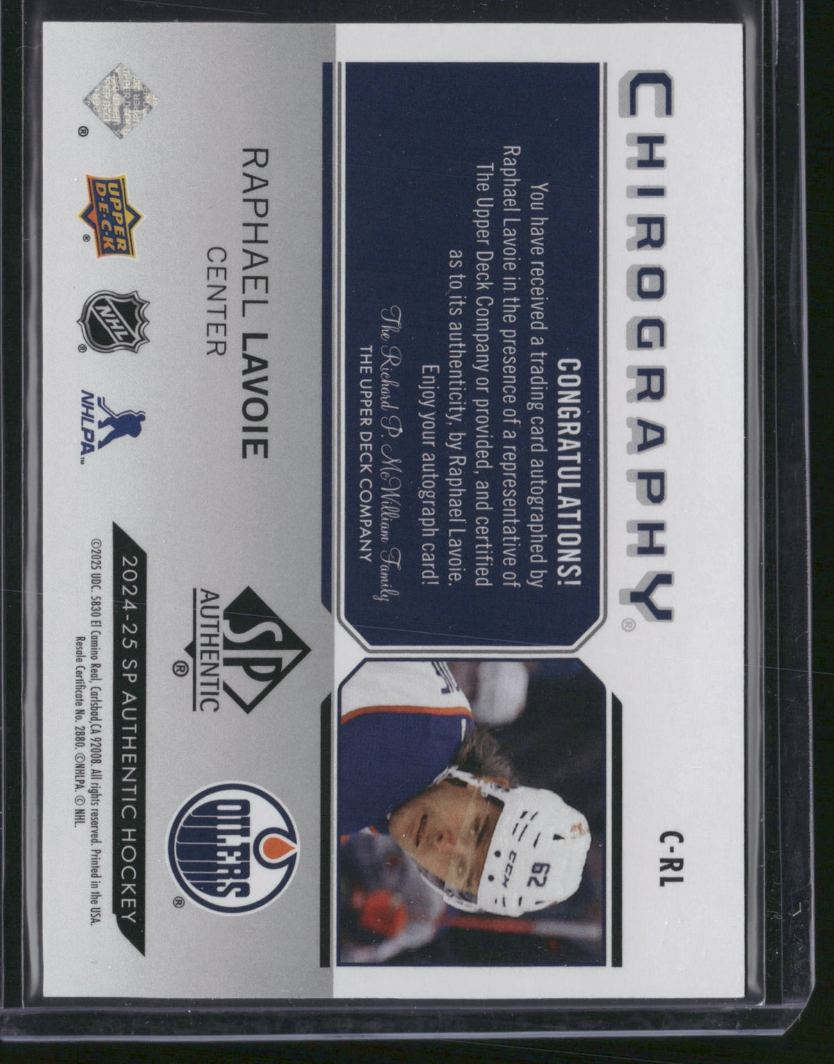 Raphael Lavoie 2025 Upper Deck SP Authentic Chirography #C-RL