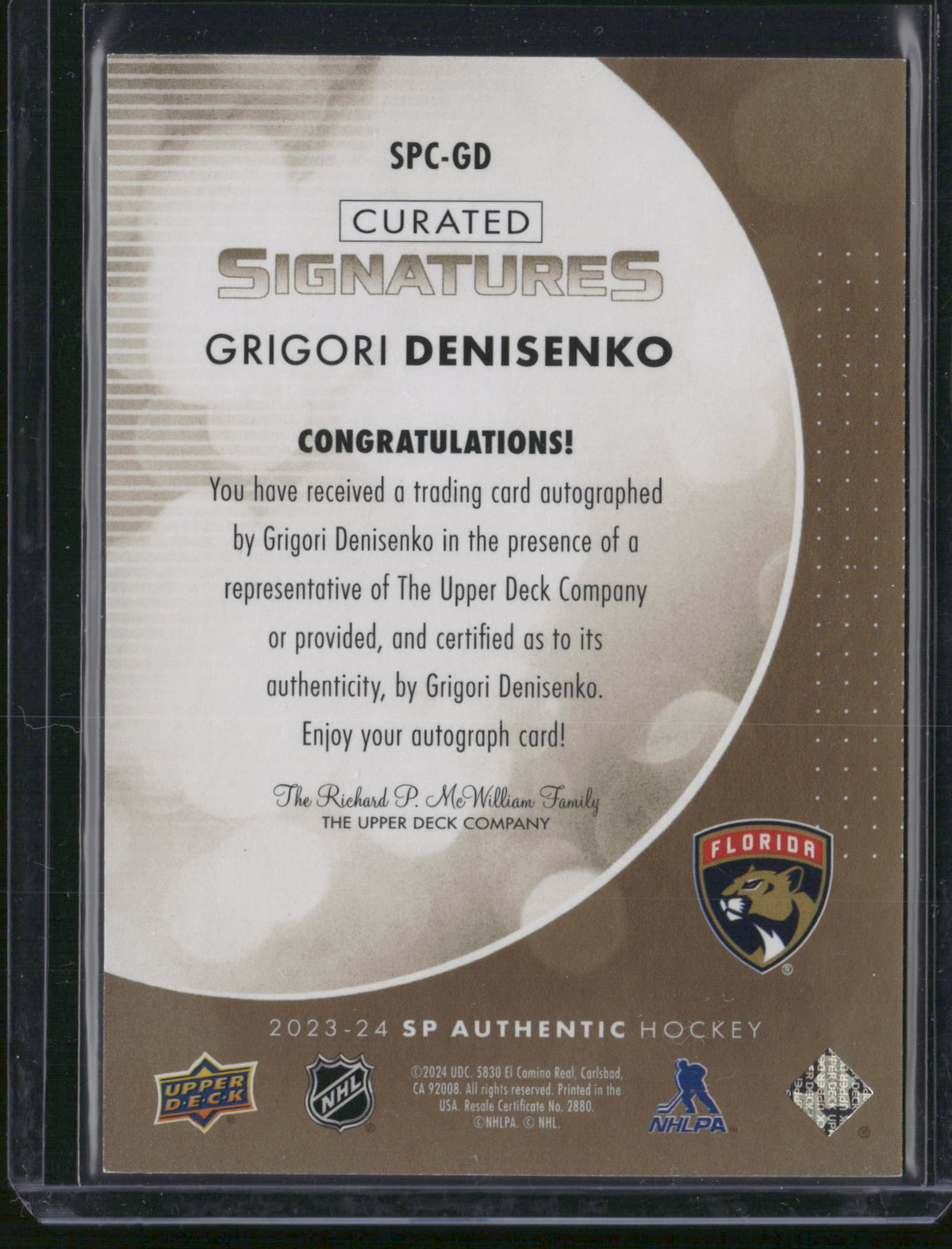 Grigori Denisenko 2024 Upper Deck SP Authentic Curated Signatures #SPC-GD /299