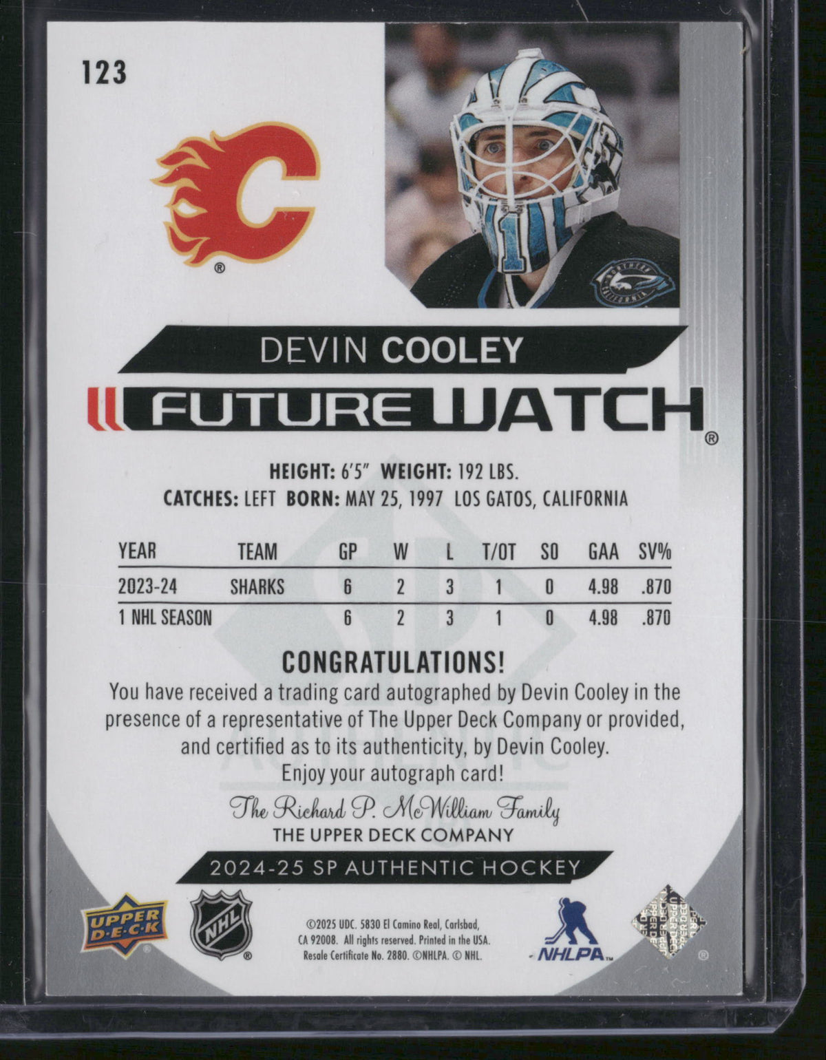 Devin Cooley 2025 Upper Deck SP Authentic Future Watch #123 /999