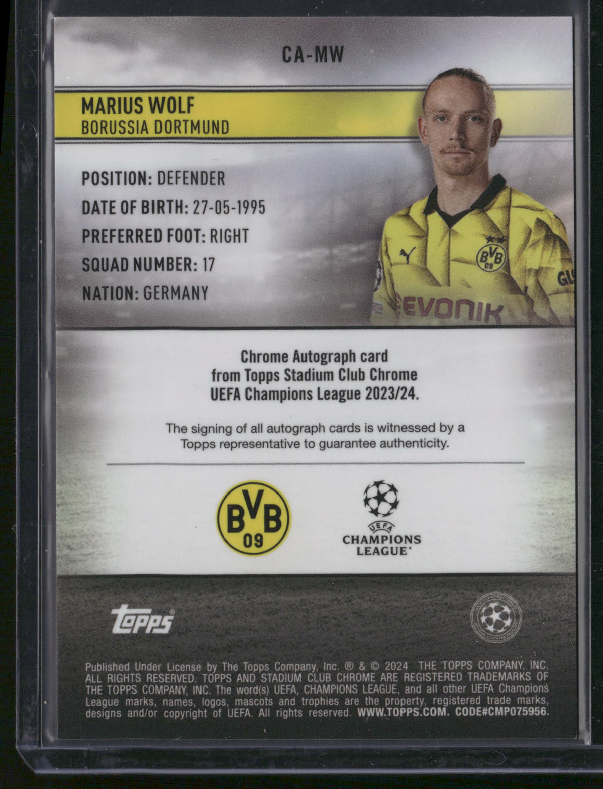 Marius Wolf 2024 Topps Stadium Club Chrome UEFA Champions League #CA-MW
