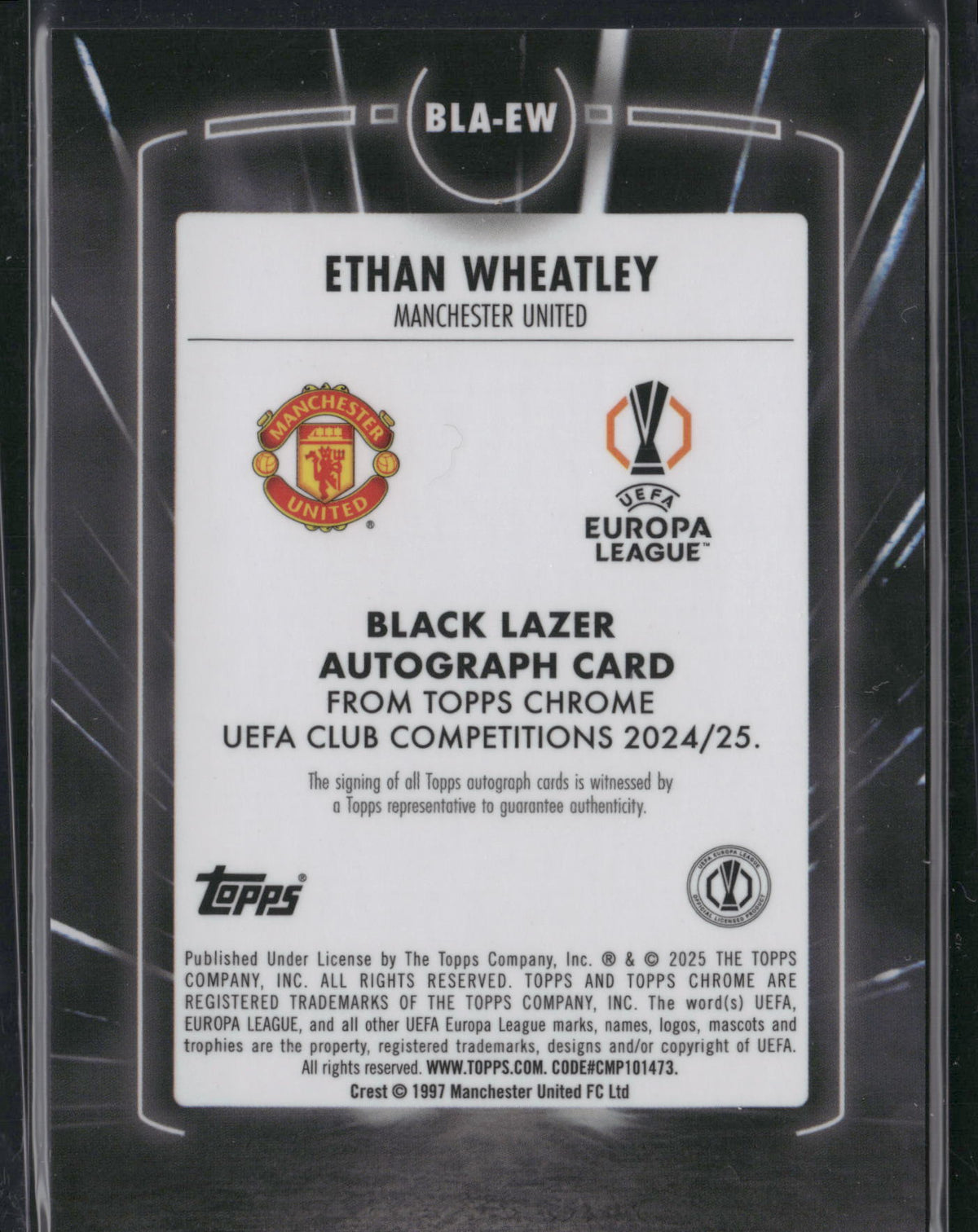 Ethan Wheatley 2025 Topps Chrome UEFA Club Competitions #BLA-EW Black Lazer RC