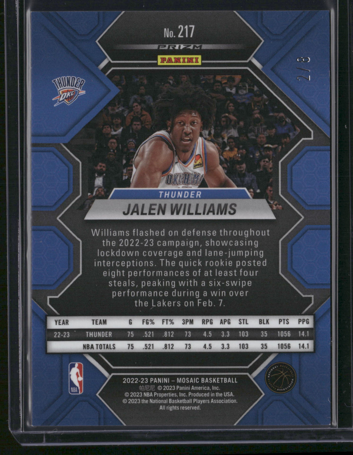 Jalen Williams 2023 Panini Mosaic Basketball #217 Gold /8 RC