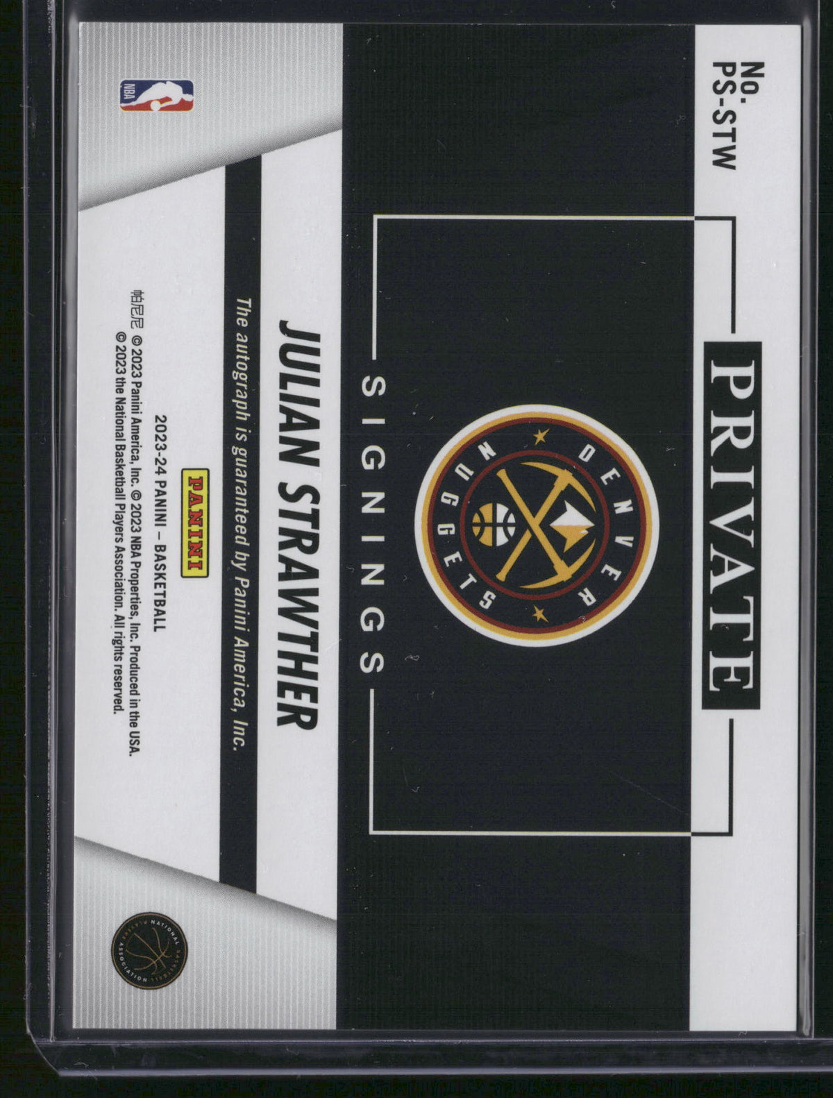 Julian Strawther 2023 Panini Private Signings #PS-STW RC