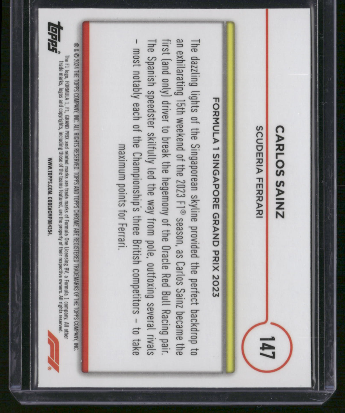 Carlos Sainz 2024 Topps Chrome Formula 1 #147 Purple Checkerboard Refractor /199