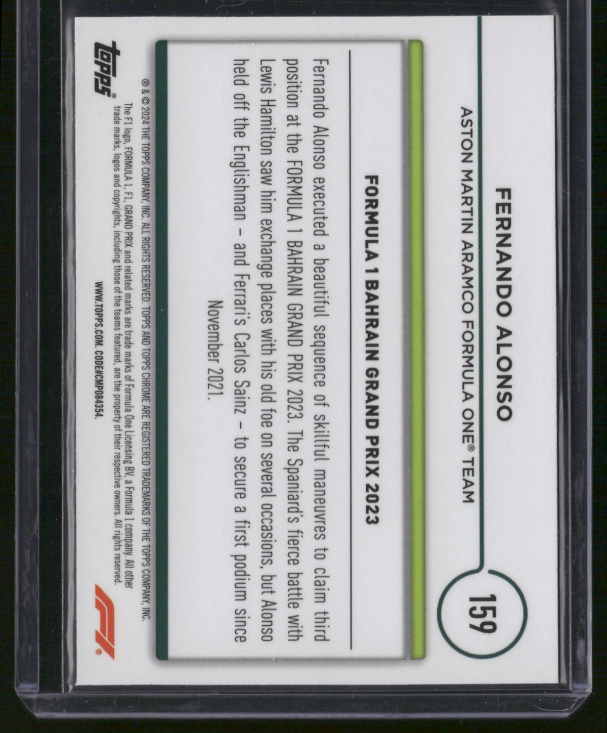 Fernando Alonso 2024 Topps Chrome Formula 1 #159 Pink RayWave /225