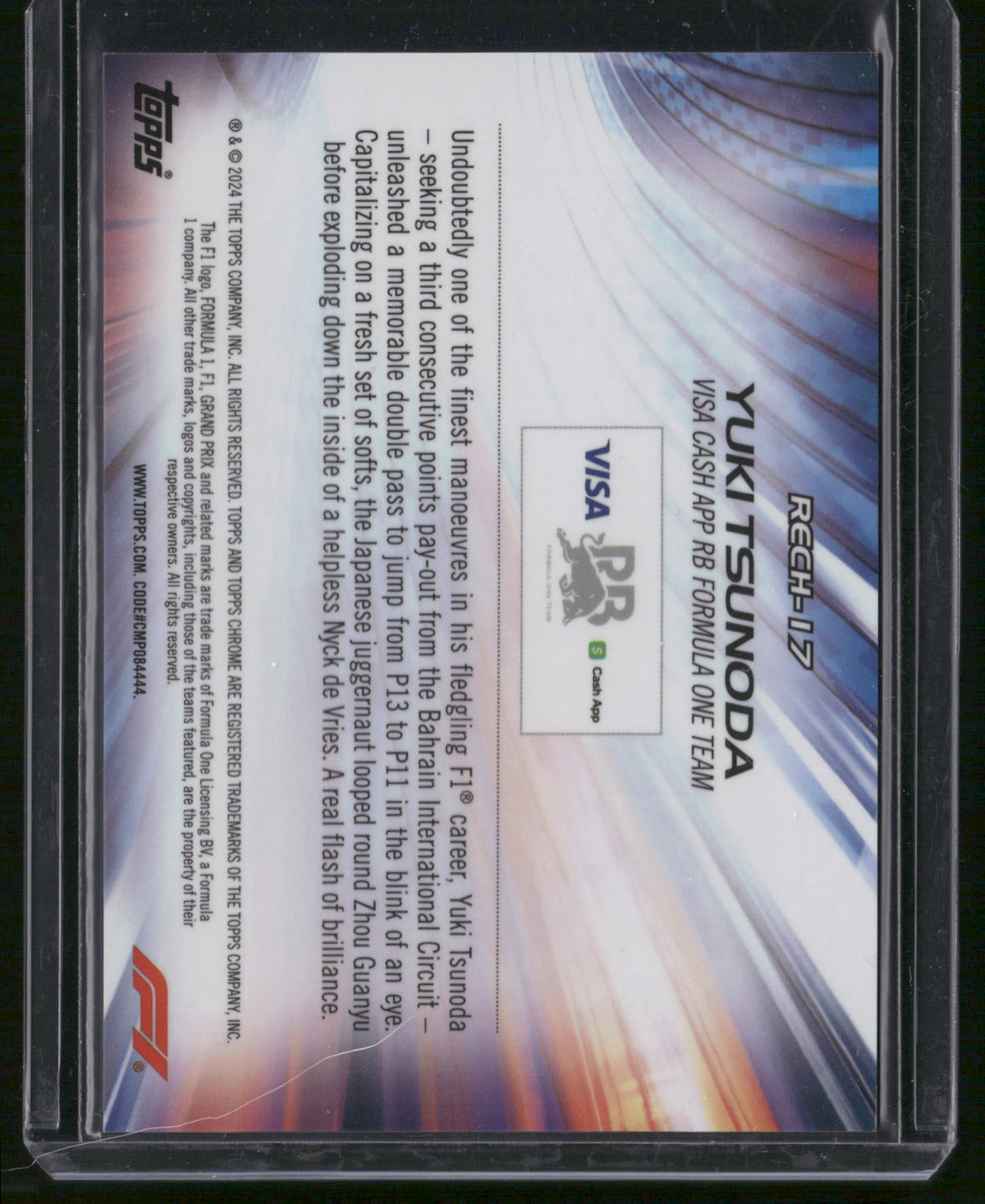 Yuki Tsunoda 2024 Topps Chrome F1 Re-Charged #RECH-17 Gold Refractor /50