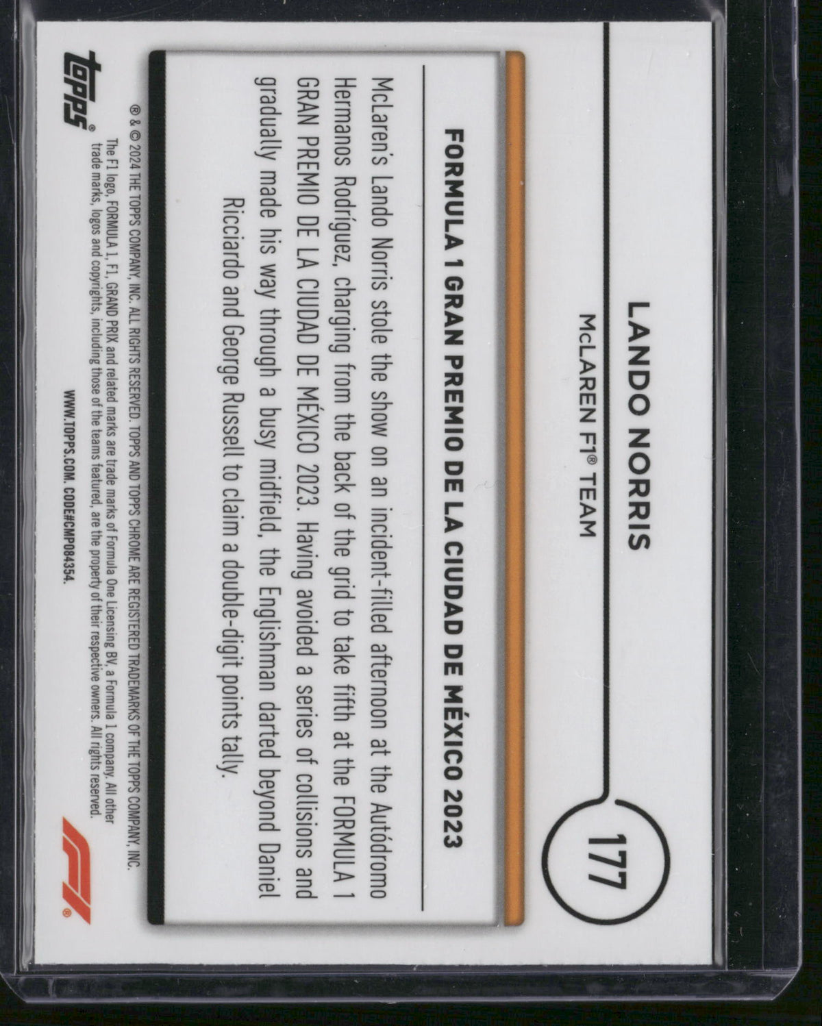 Lando Norris 2024 Topps Chrome Formula 1 #177 Purple Checkerboard Refractor