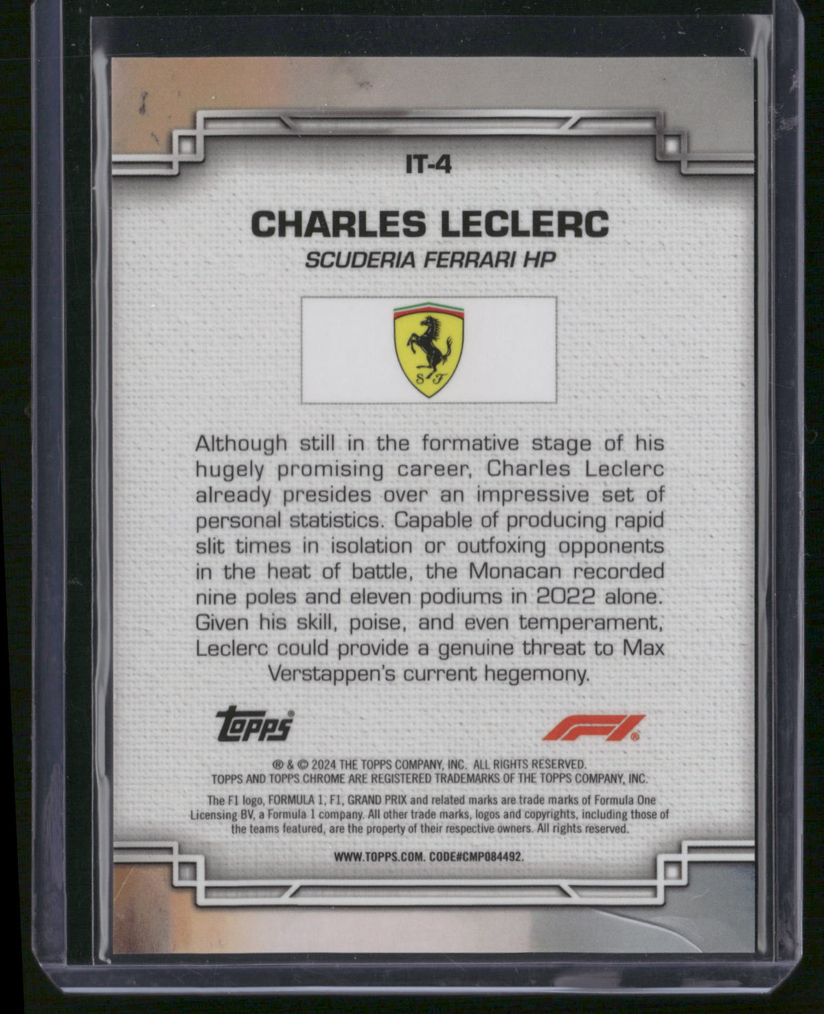 Charles Leclerc 2024 Topps Chrome Formula 1 #IT-4