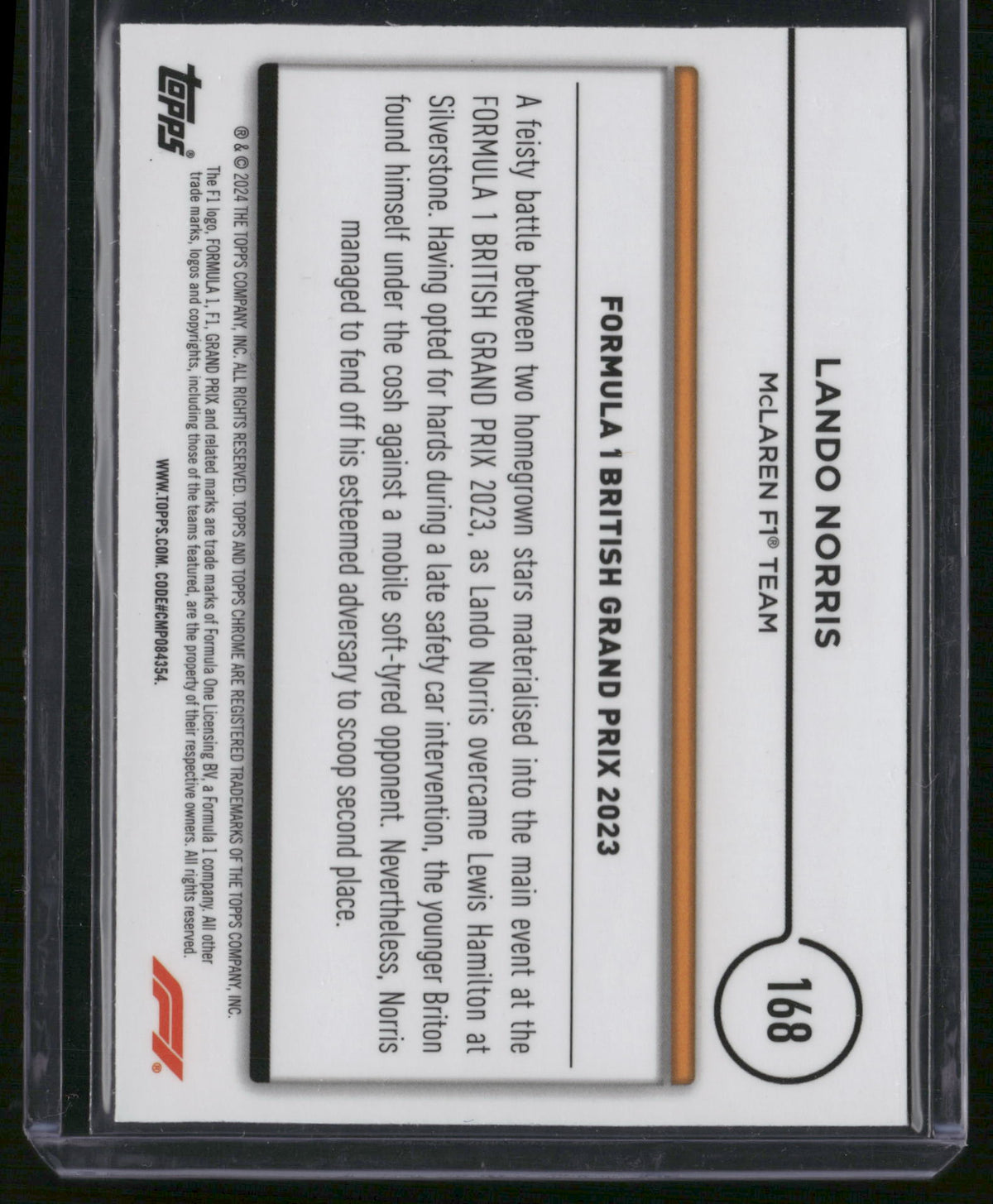 Lando Norris 2024 Topps Chrome Formula 1 #168 Aqua Mini-Diamond Refractor /150