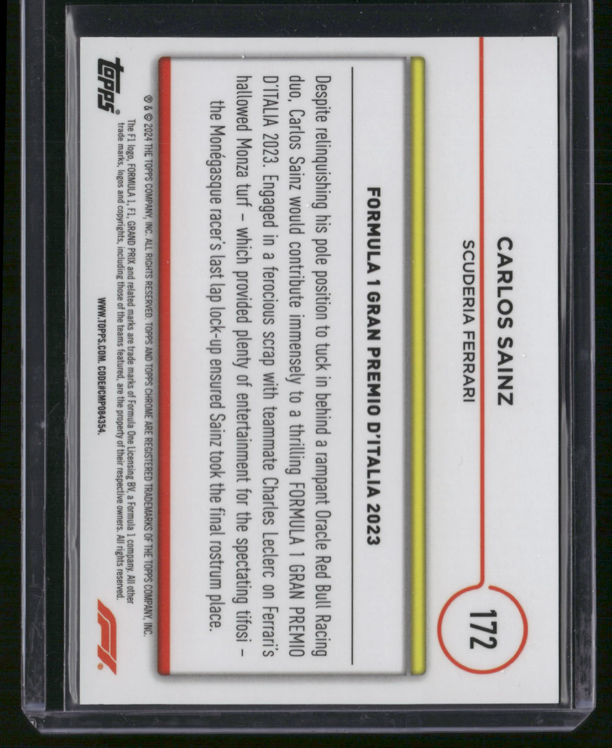 Carlos Sainz 2024 Topps Chrome Formula 1 #172 Checkerboard