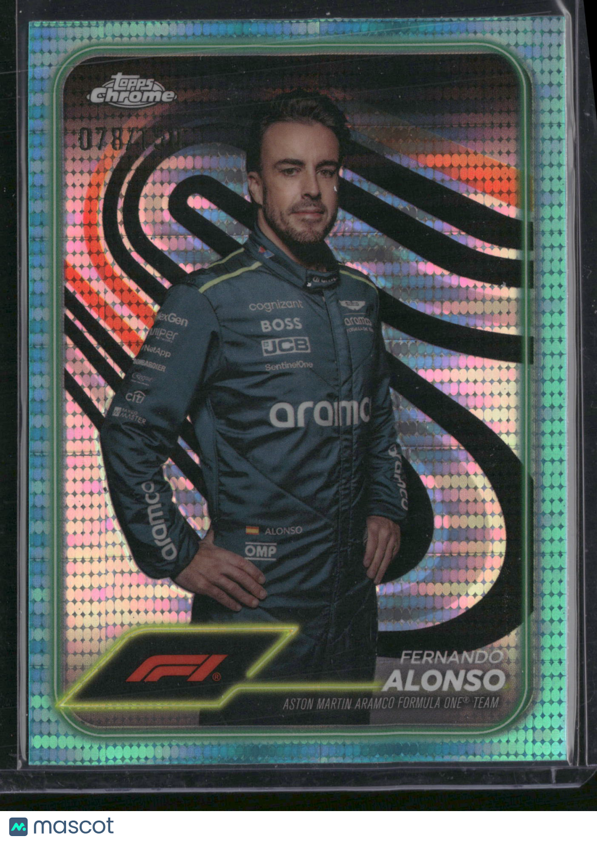 Fernando Alonso 2024 Topps Chrome Formula 1 #11 Green Mini-Diamond Refractor