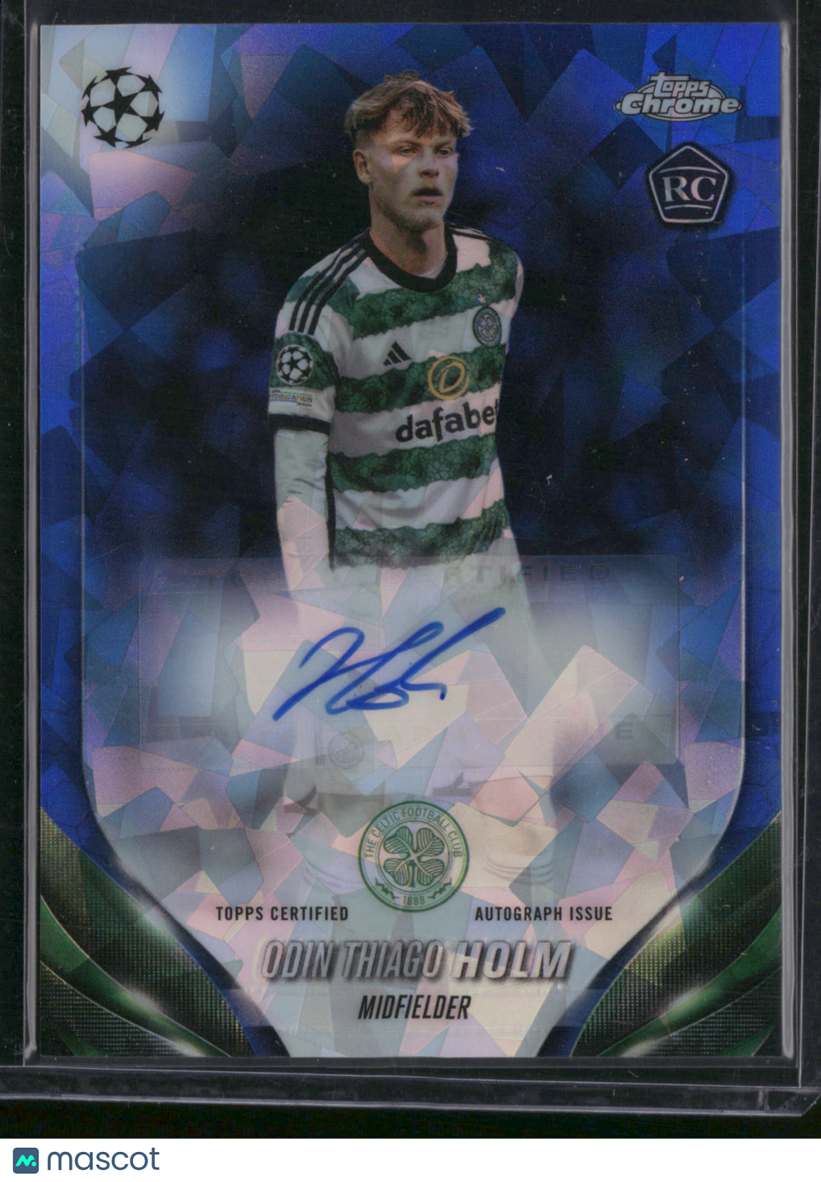 Odin Thiago Holm 2024 Topps Chrome UEFA Club Competitions #CA-OTH Blue Sapphire Prism RC