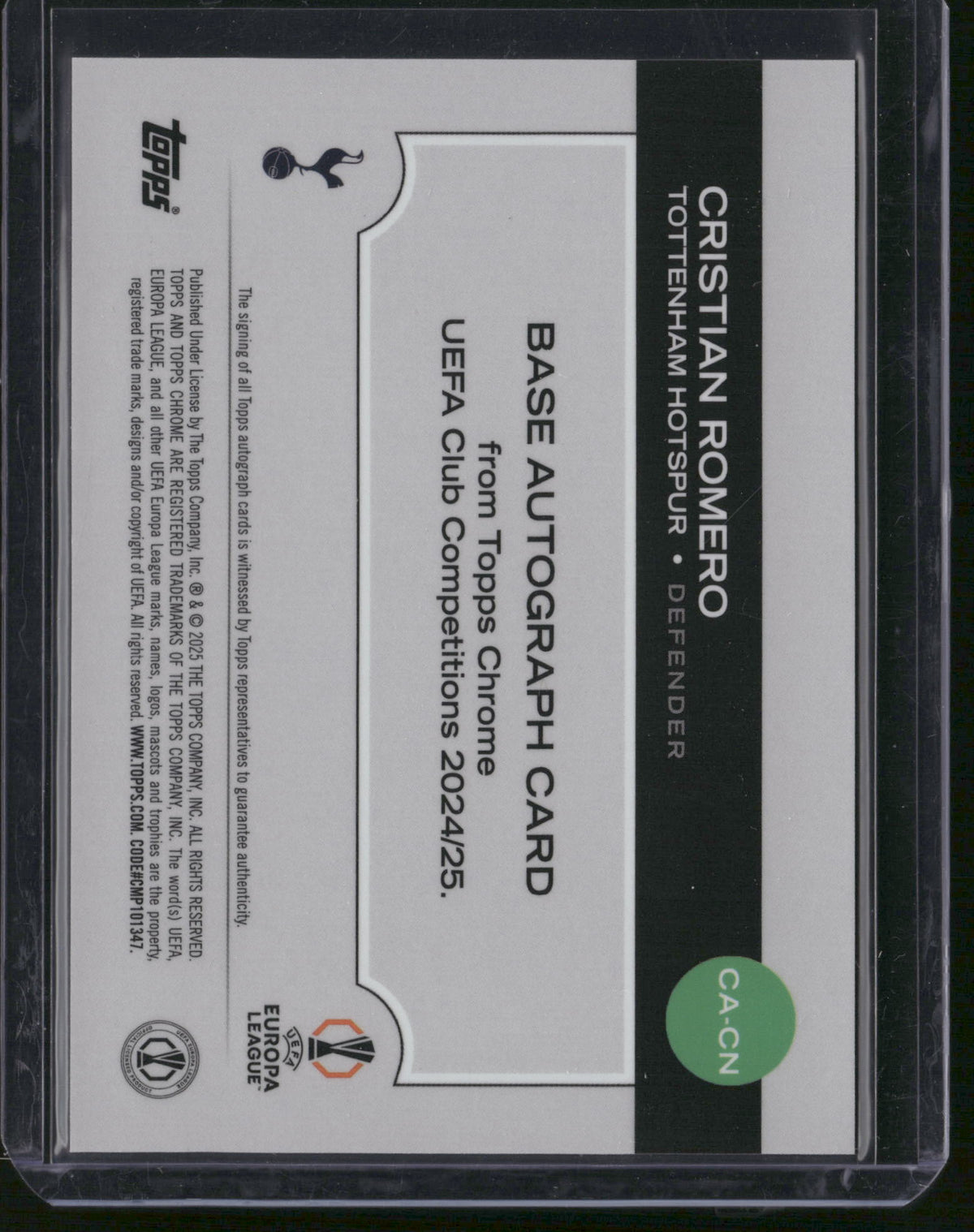 Cristian Romero 2025 Topps Chrome UEFA Club Competitions #CA-CN Refractor /199