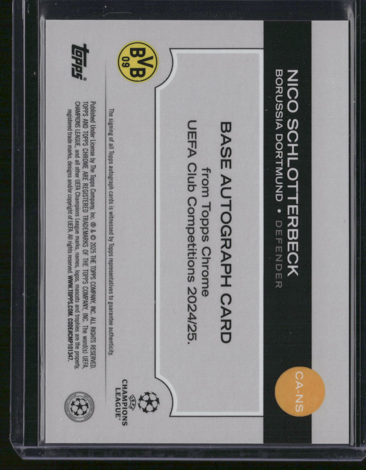 Nico Schlotterbeck 2025 Topps Chrome UEFA Club Competitions #CA-NS Gold Refractor /50