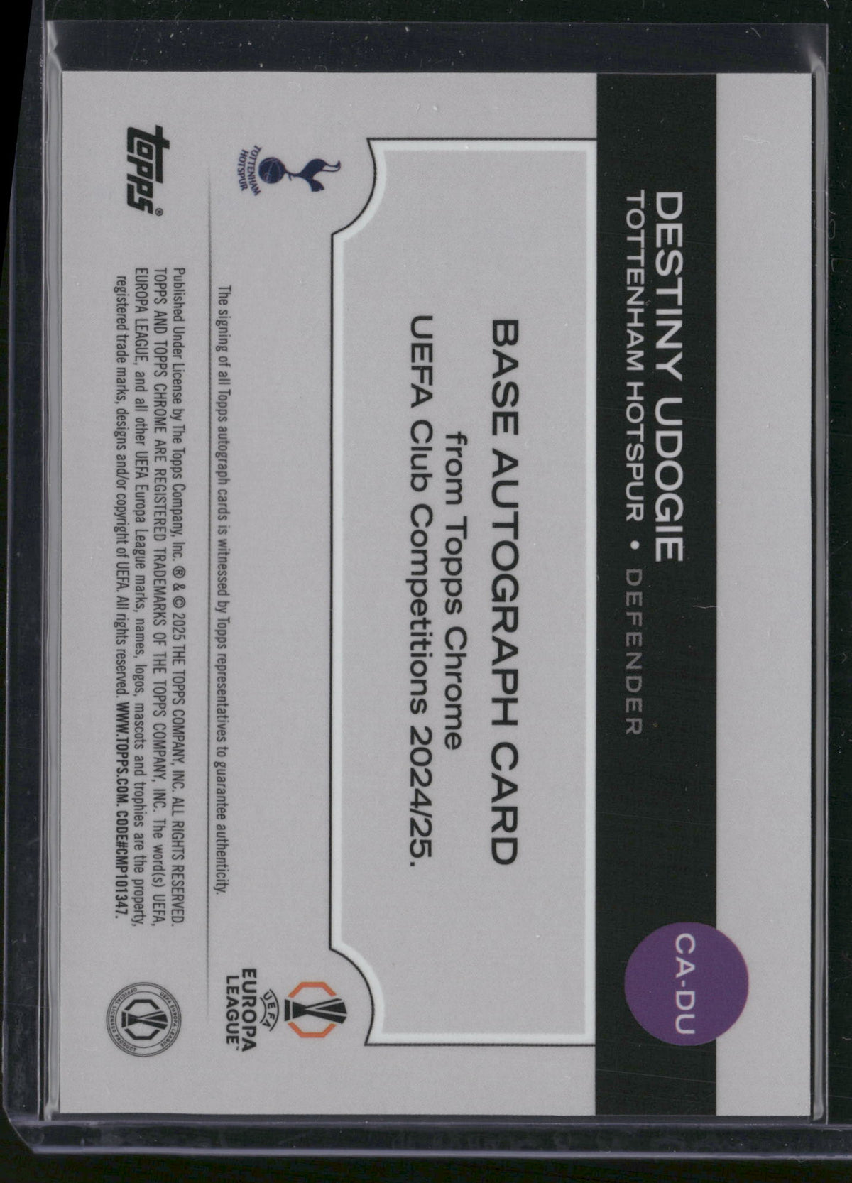 Destiny Udogie 2025 Topps Chrome UEFA Club Competitions #CA-DU Aqua Refractor /199