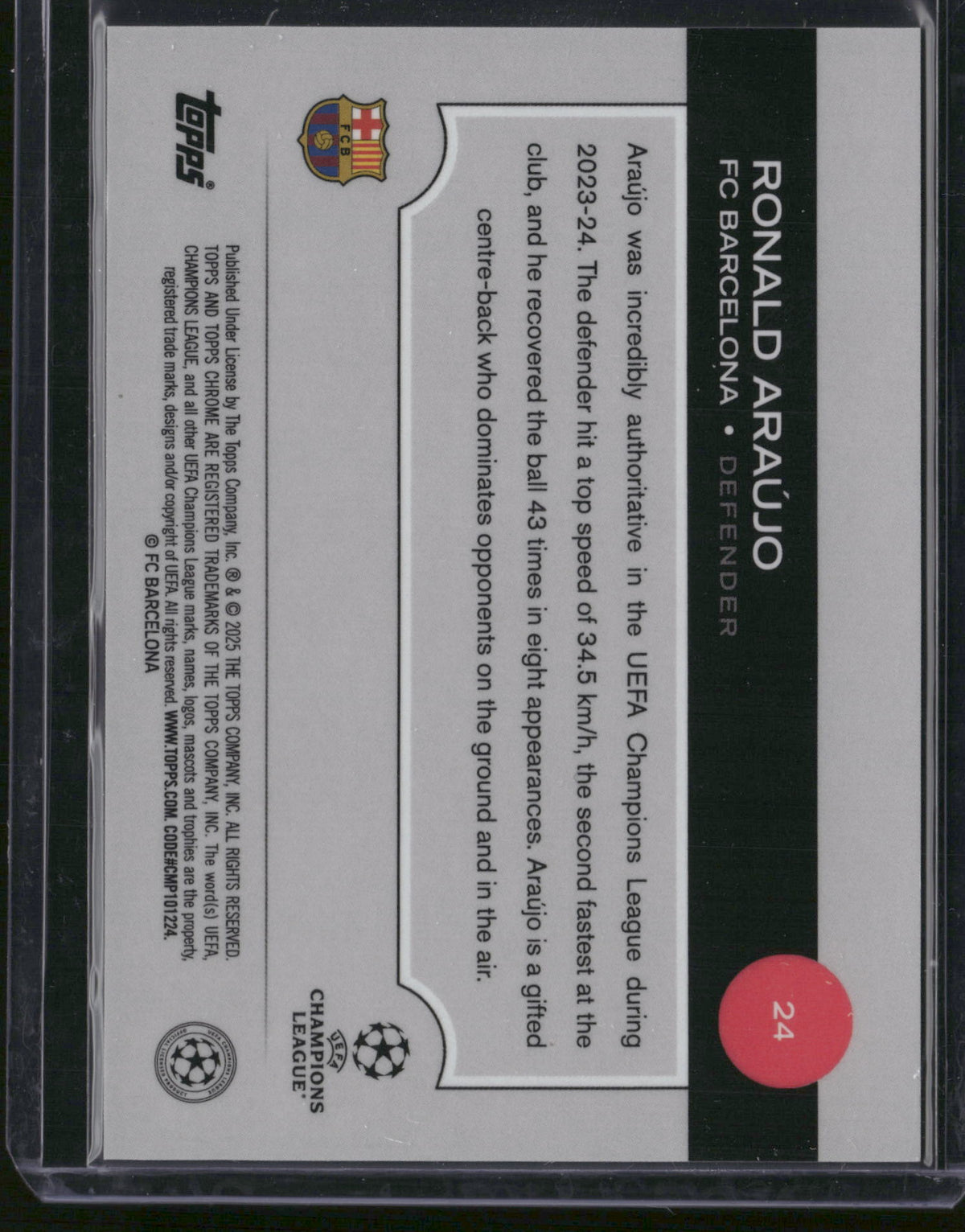 Ronald Araújo 2023 Topps Chrome UEFA Champions League #24 Gold Refractor /50