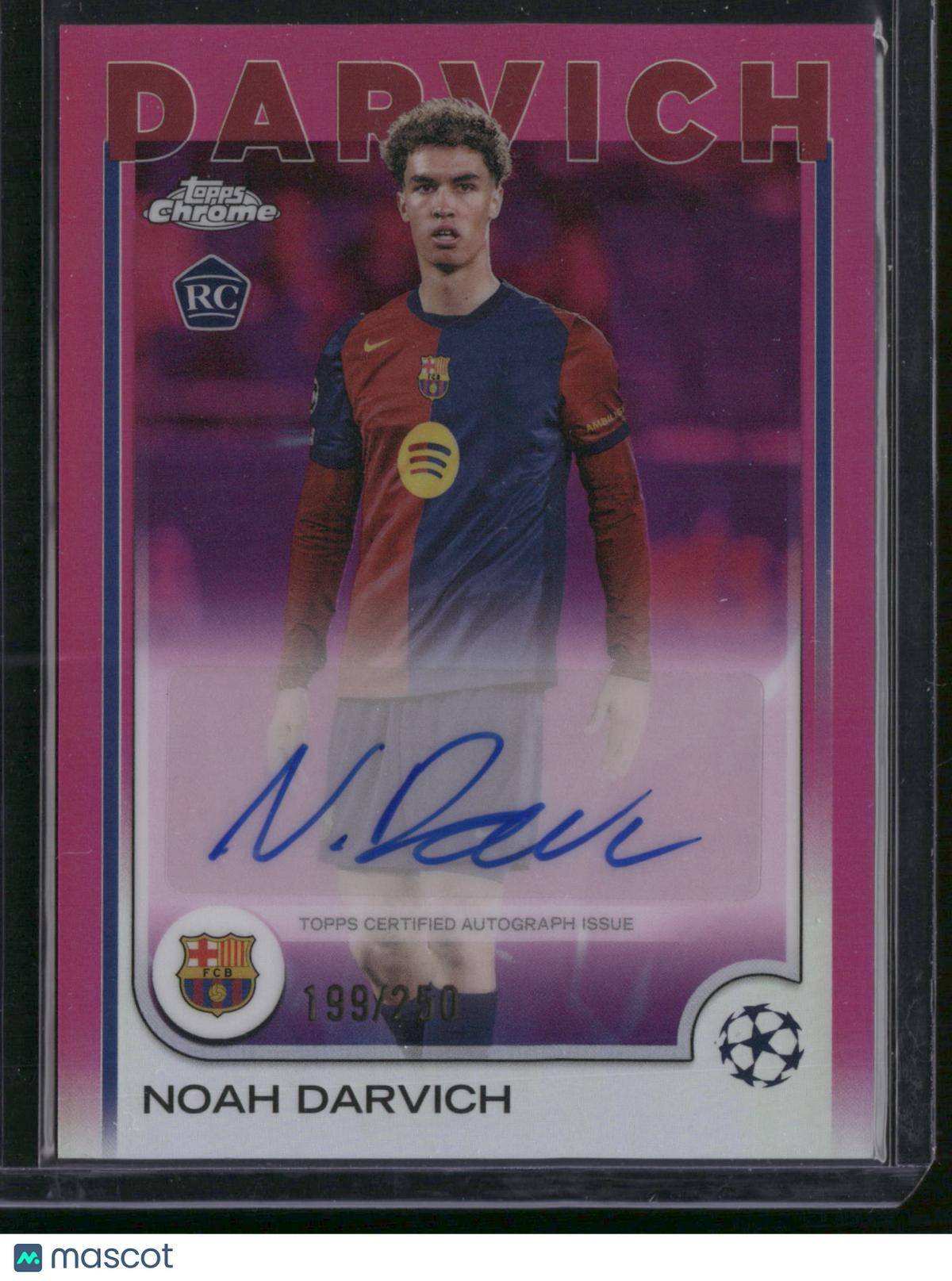 Noah Darvich 2025 Topps Chrome UEFA Club Competitions #CA-ND Pink /250 RC
