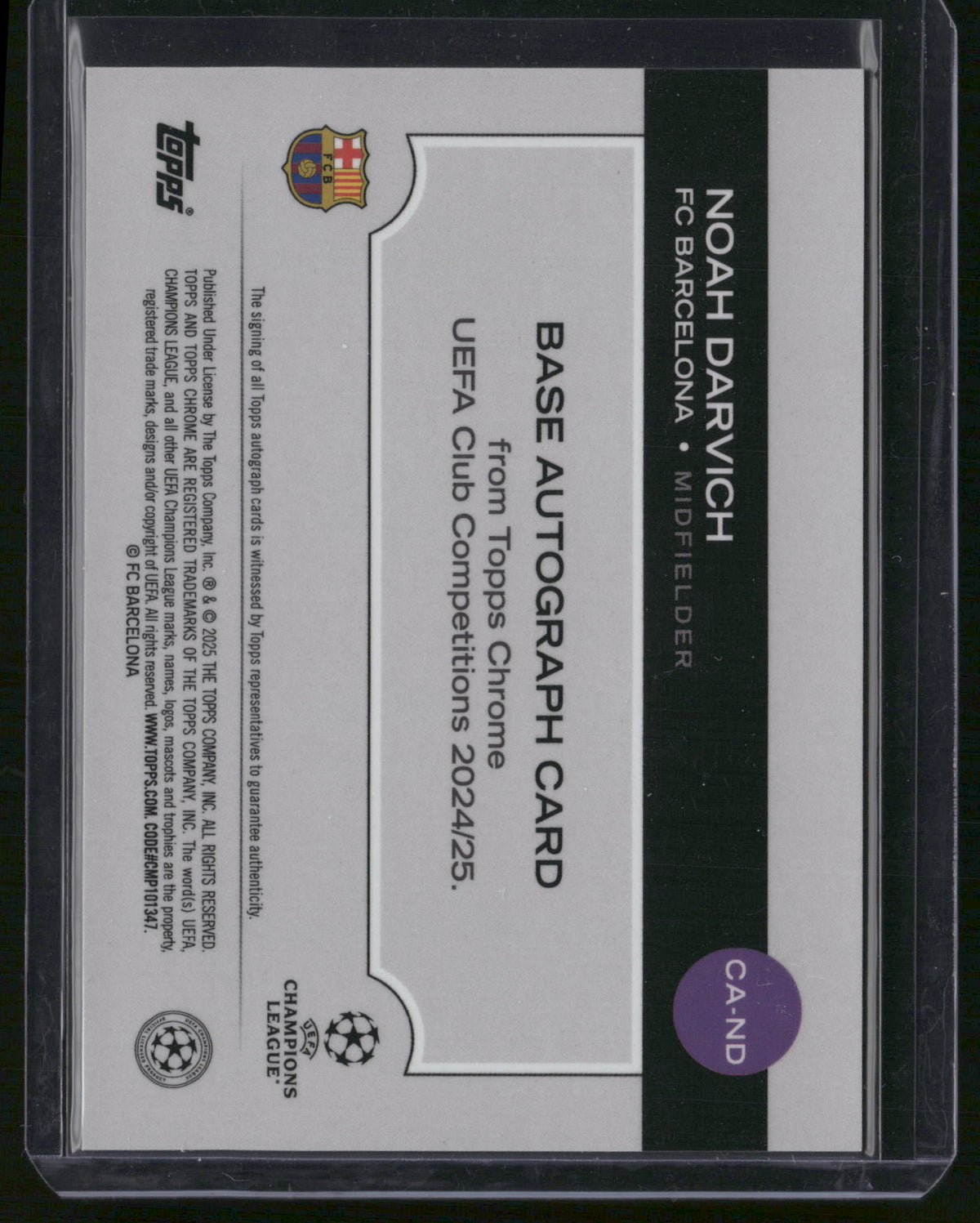 Noah Darvich 2025 Topps Chrome UEFA Club Competitions #CA-ND Pink /250 RC