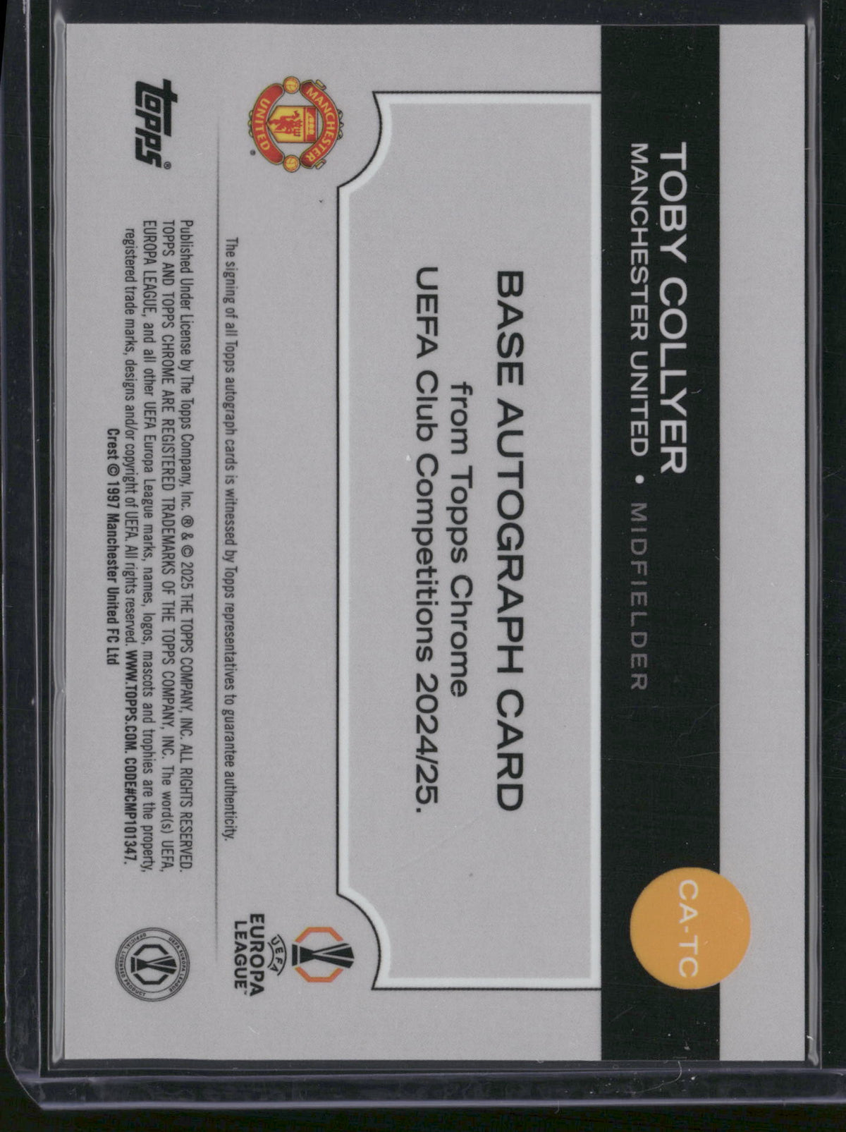 Toby Collyer 2025 Topps Chrome UEFA Club Competitions #CA-TC RC