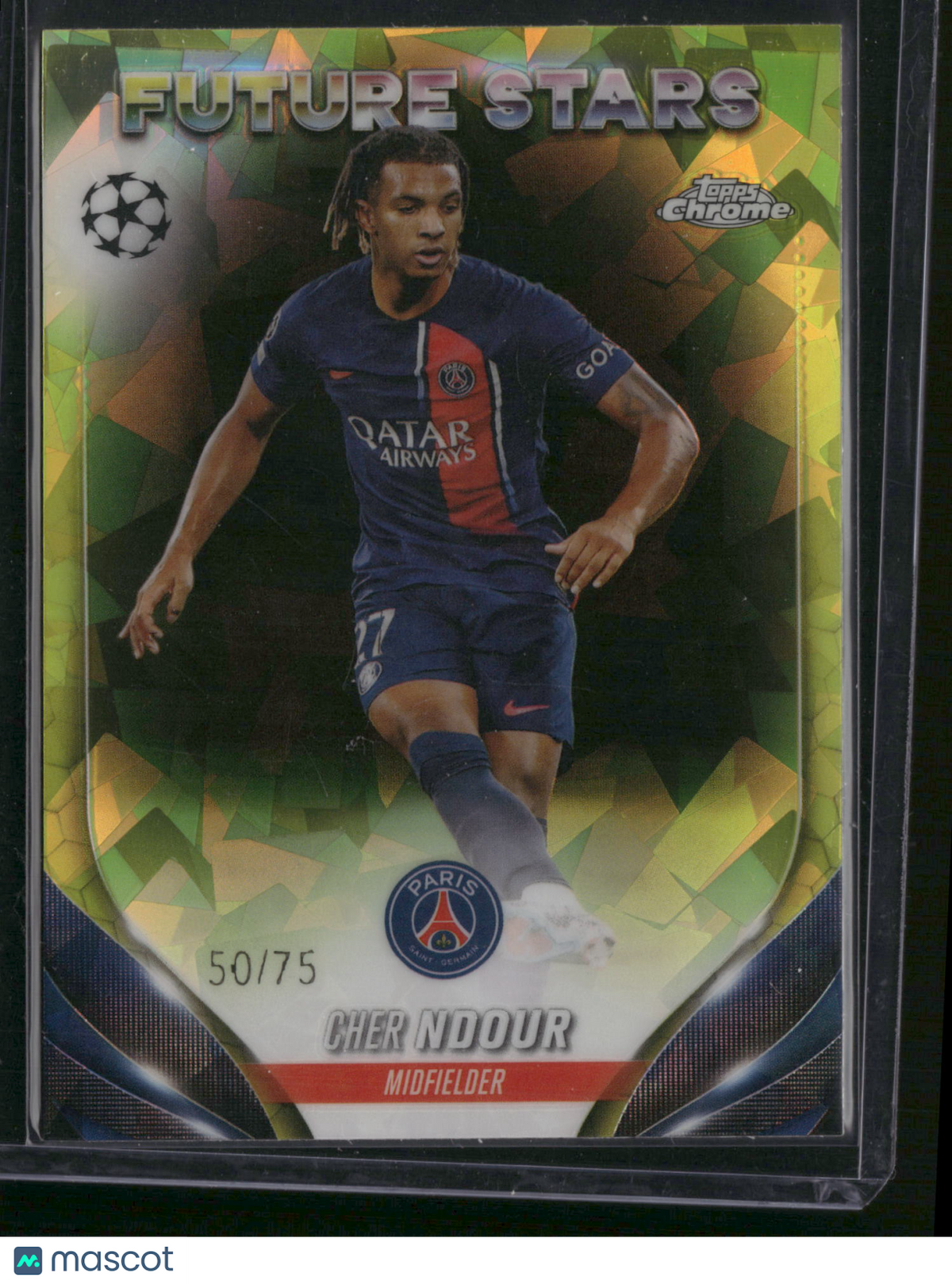 Cher Ndour 2024 Topps Chrome UEFA Future Stars #7 Yellow Shimmer /75