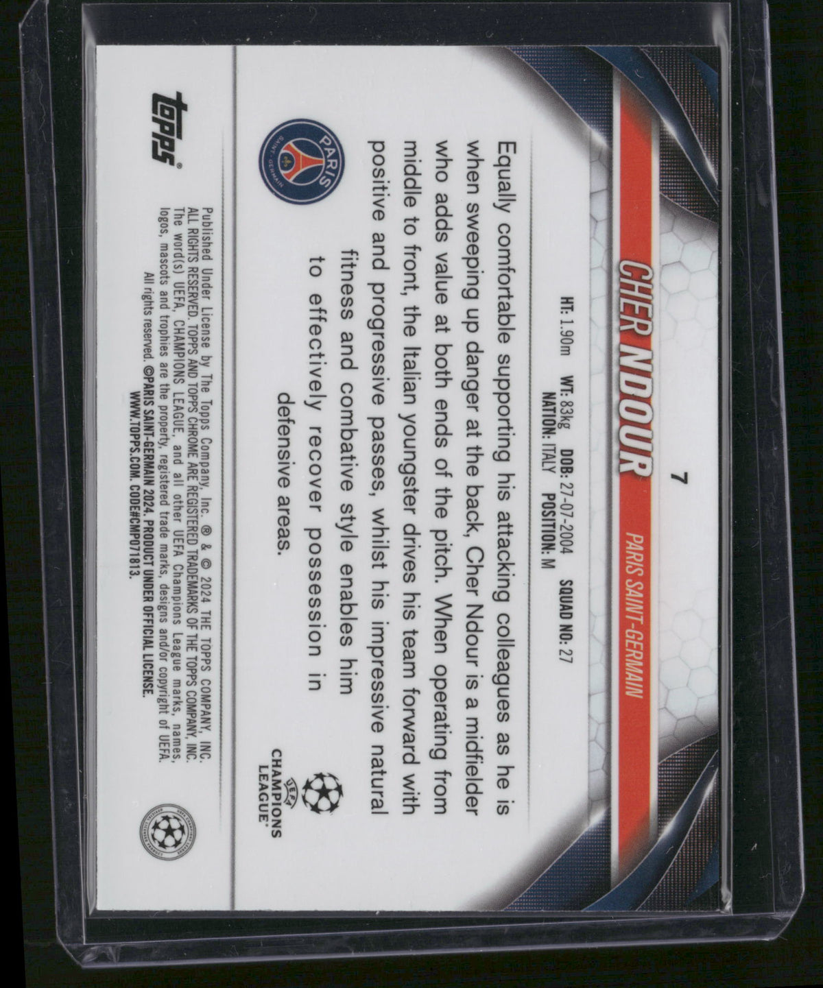 Cher Ndour 2024 Topps Chrome UEFA Future Stars #7 Yellow Shimmer /75