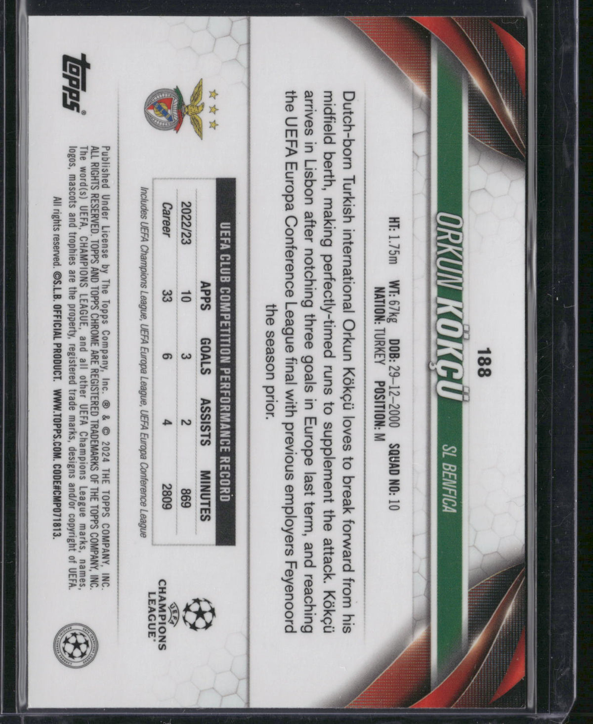 Orkun Kökçü 2024 Topps Chrome UEFA  #188 Yellow Geometric /75 All-Star Rookie