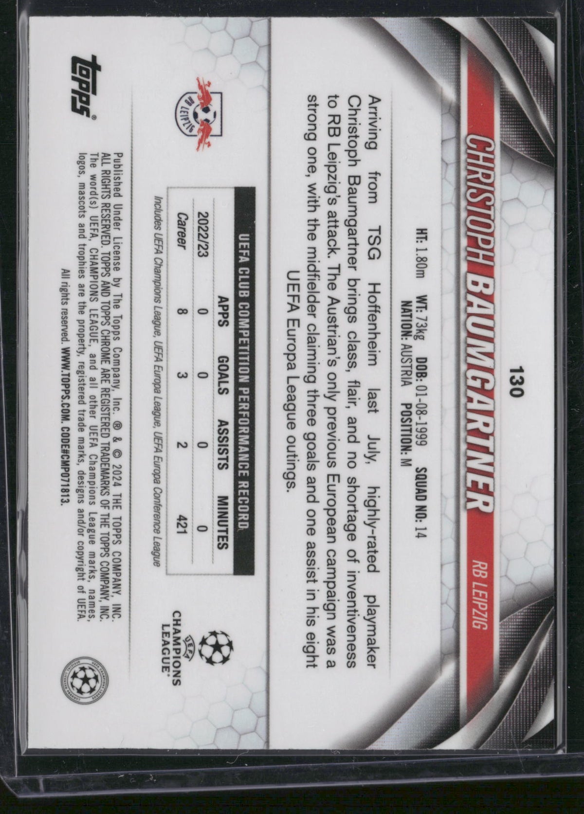 Christoph Baumgartner 2024 Topps Chrome UEFA  #130 Gold Mosaic /50