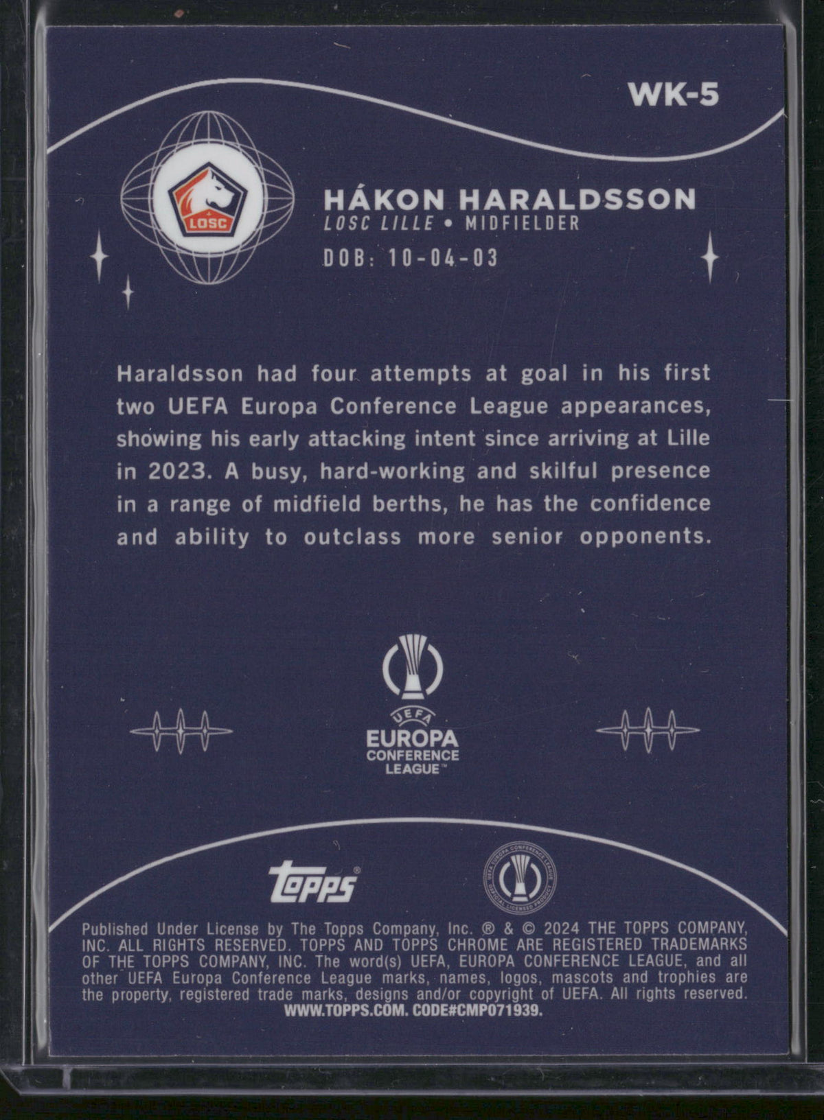 Hákon Haraldsson 2024 Topps Chrome UEFA Club Competitions Wonderkids #WK-5