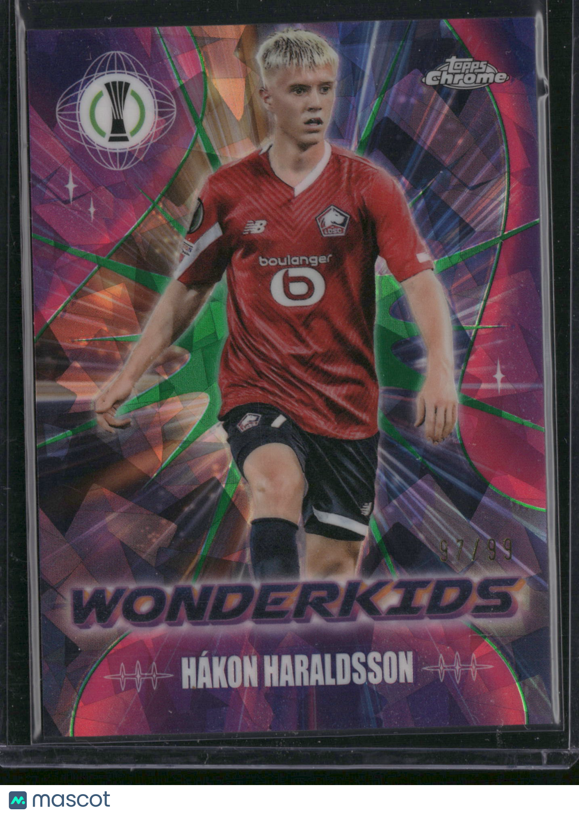 Hákon Haraldsson 2024 Topps Chrome UEFA Wonderkids #WK-5 Green Prism /99