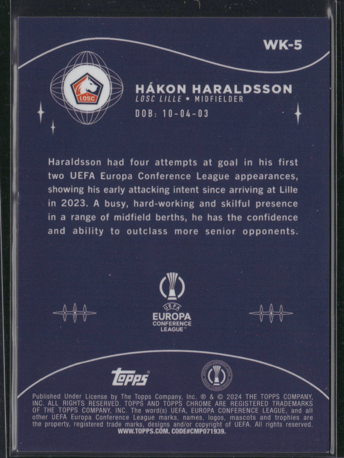 Hákon Haraldsson 2024 Topps Chrome UEFA Wonderkids #WK-5 Green Prism /99