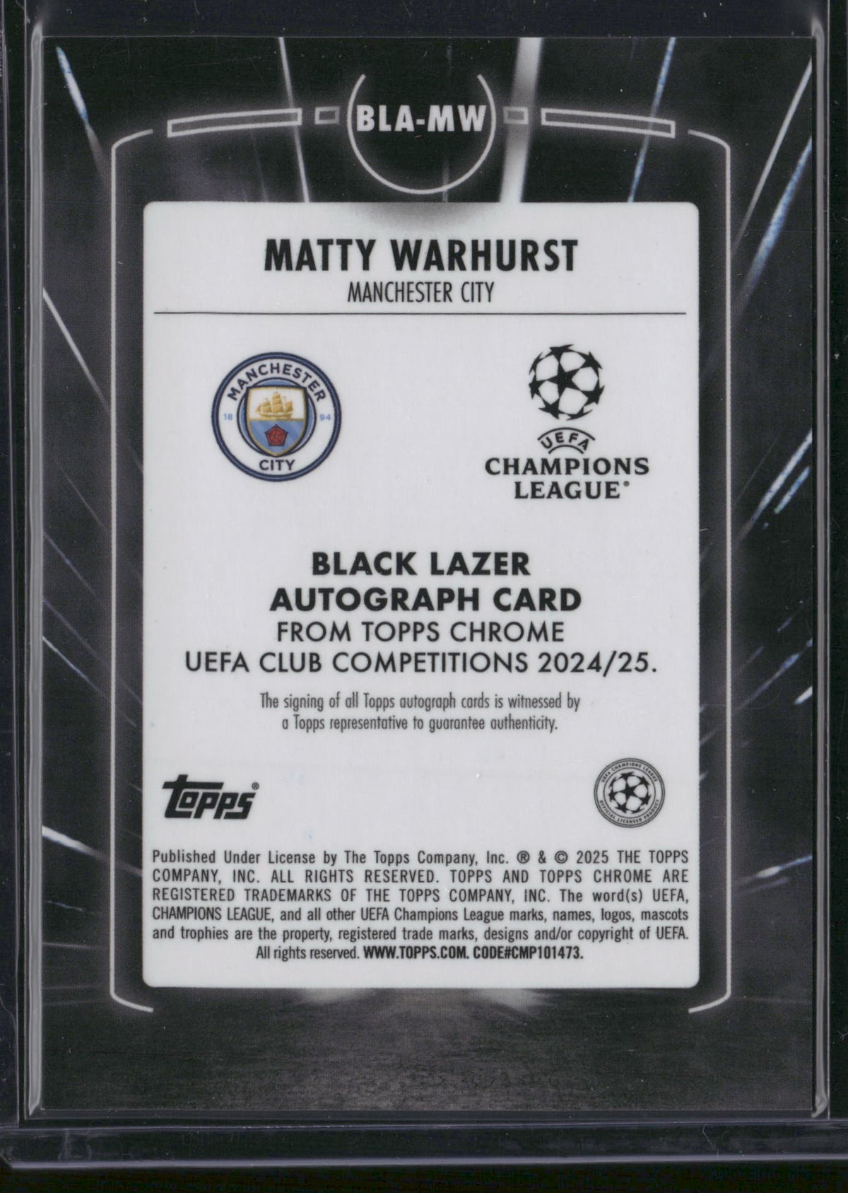 Matty Warhurst 2025 Topps Chrome UEFA Club Competitions #BLA-MW Black Lazer RC