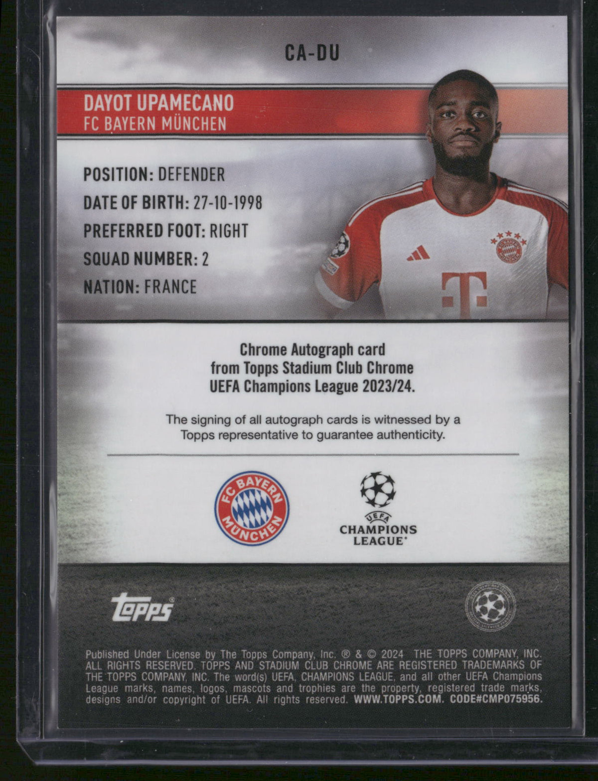 Dayot Upamecano 2024 Topps Stadium Club Chrome UEFA Champions League #CA-DU